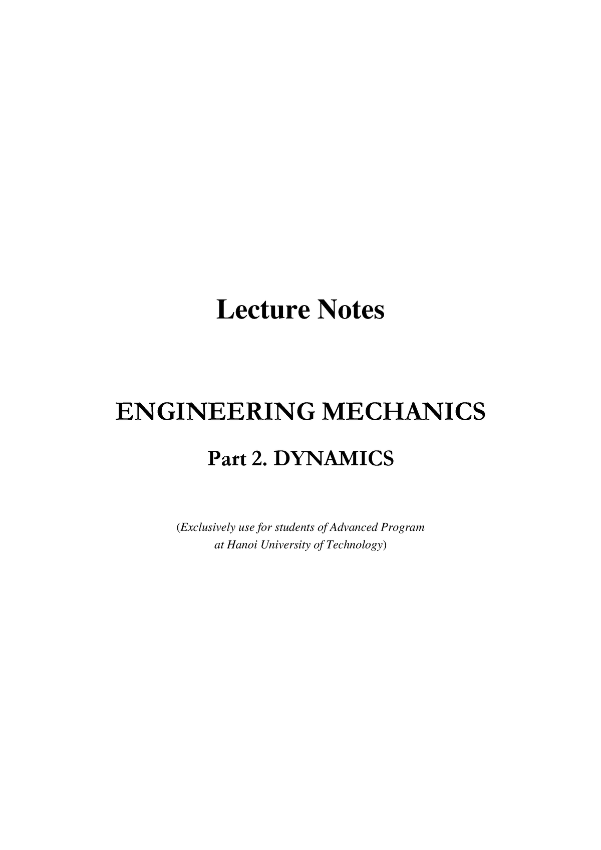 Dynamics Textbook- Hust - Lecture Notes Engineering Mechanics Part 2 