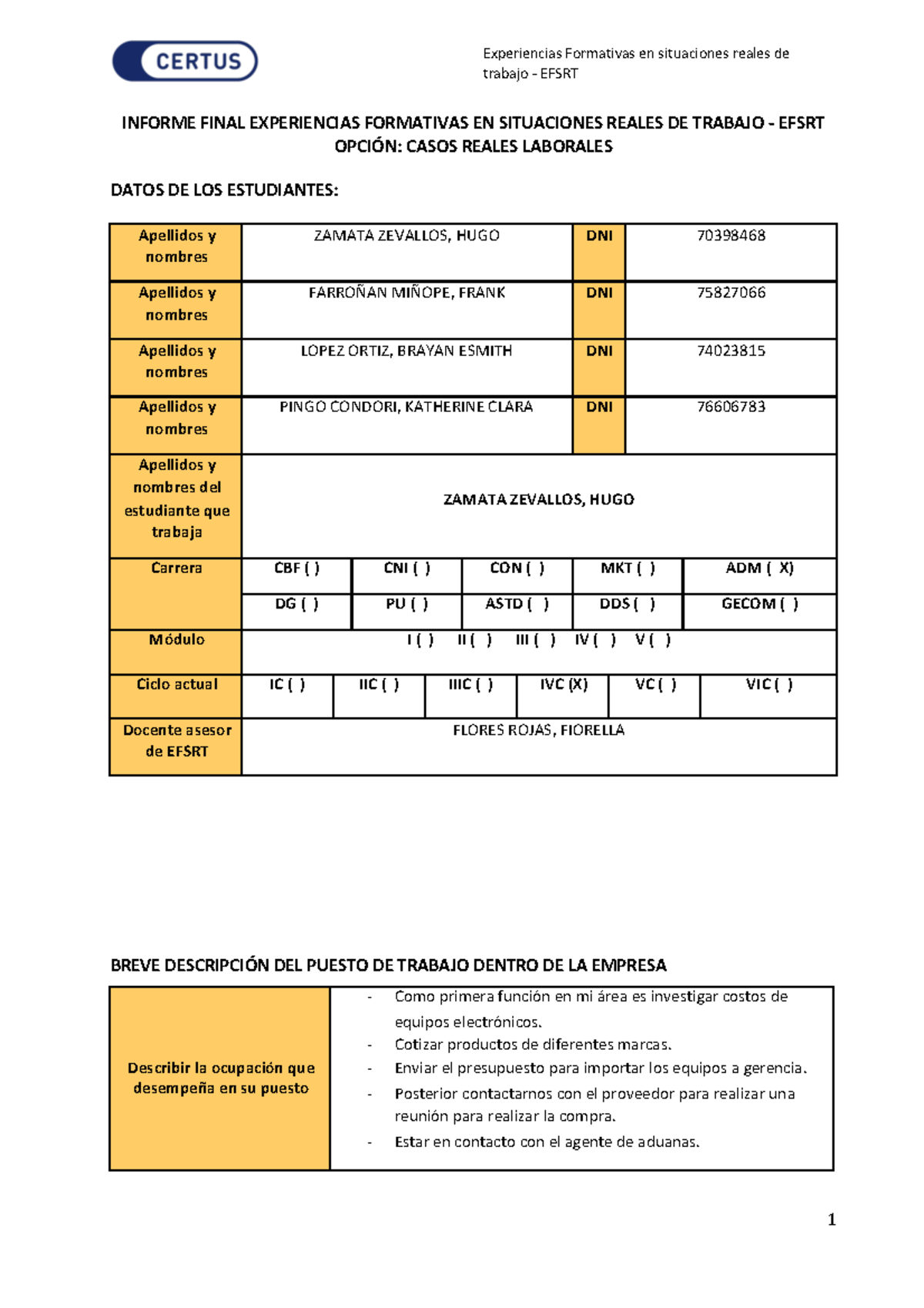 Informe Final Casos Reales Laborales - Trabajo - EFSRT INFORME FINAL ...