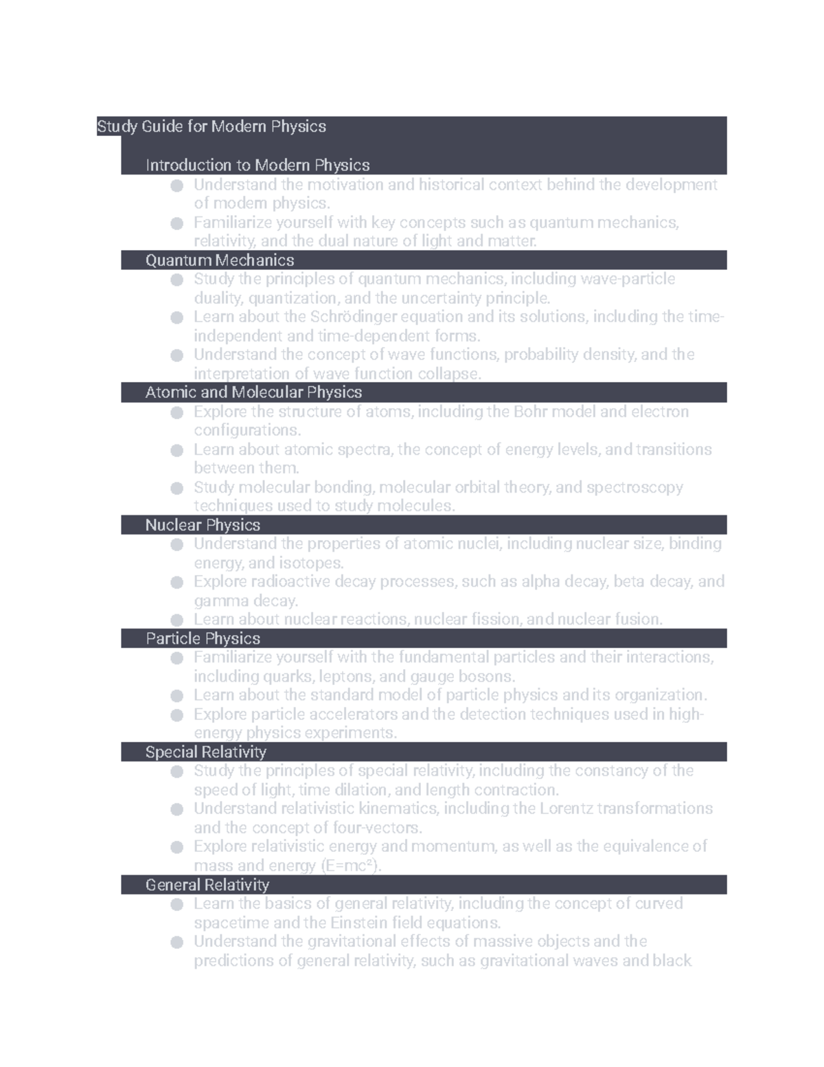 Modern Physics Study Guide - Study Guide for Modern Physics ...