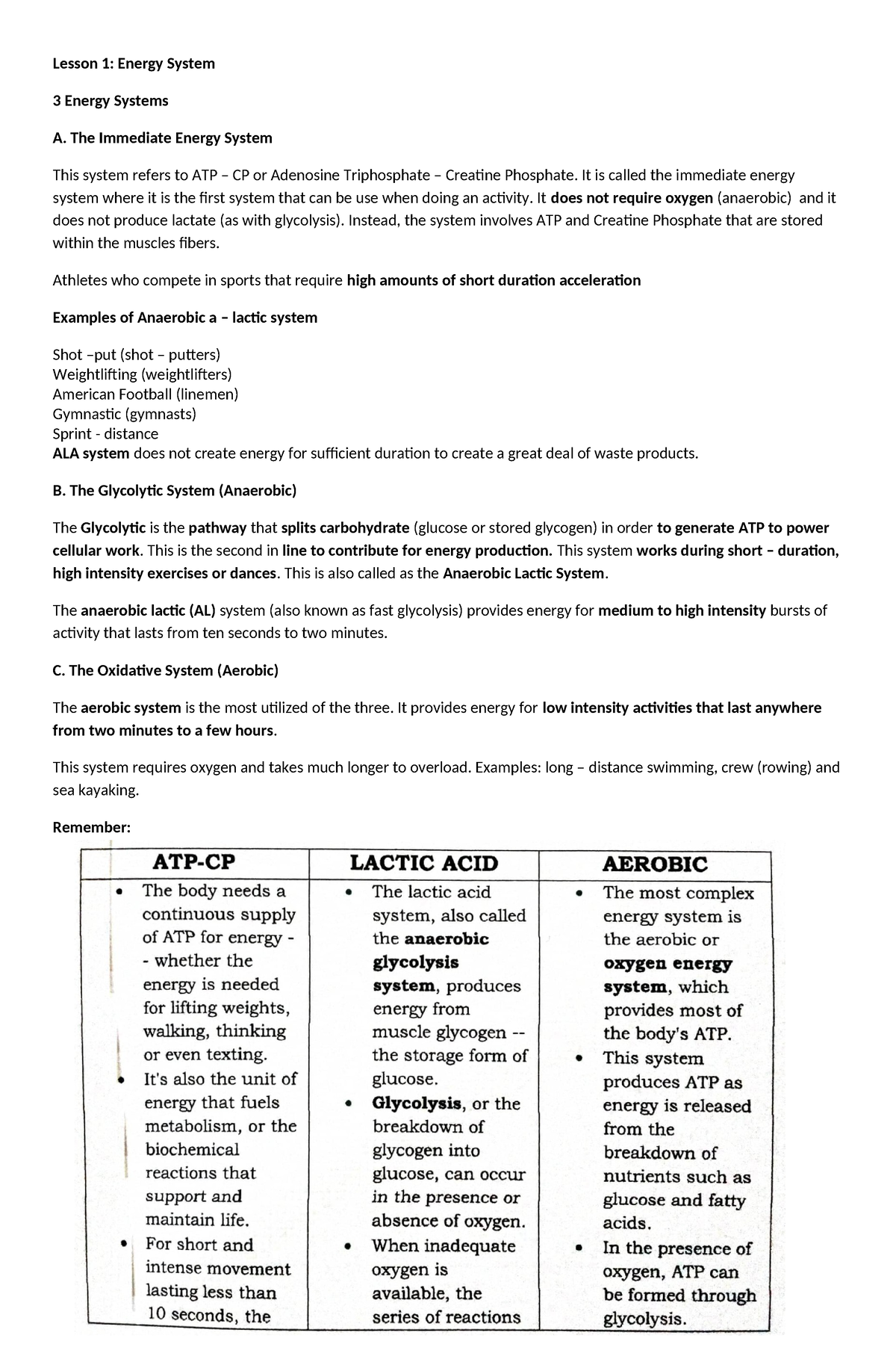 Energy system 12 - module - Lesson 1: Energy System 3 Energy Systems A ...