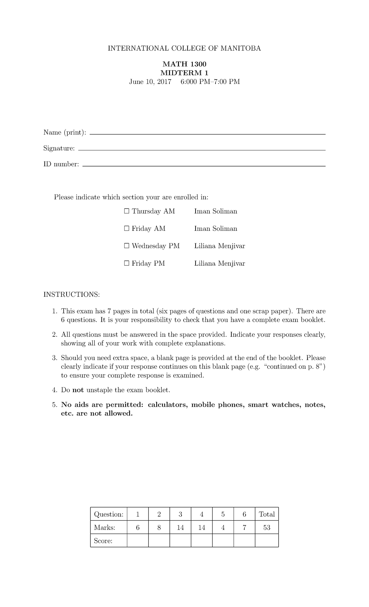 MIDTERM 1 1 February Summer 2017, questions and answers - INTERNATIONAL ...
