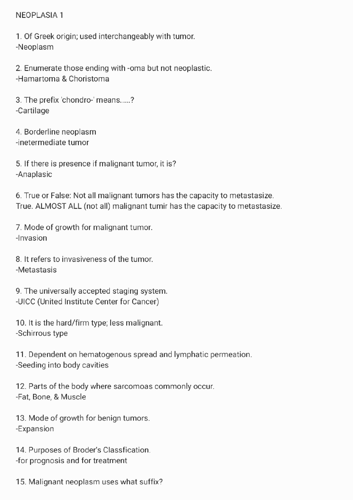 Neoplasia 1&2 ( Sample Questions) 240326 214728 Medtech Studocu