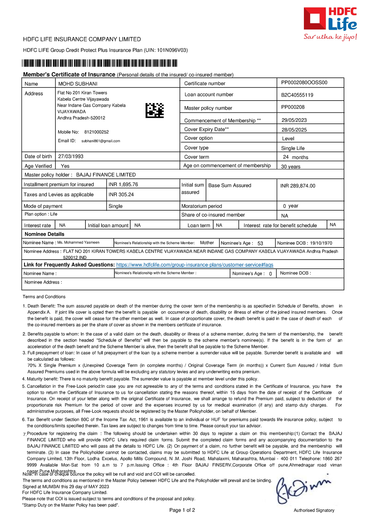 PP000208 0OOSS Certificate Of Ins - Flat No 201 Kiran Towers Kabela ...