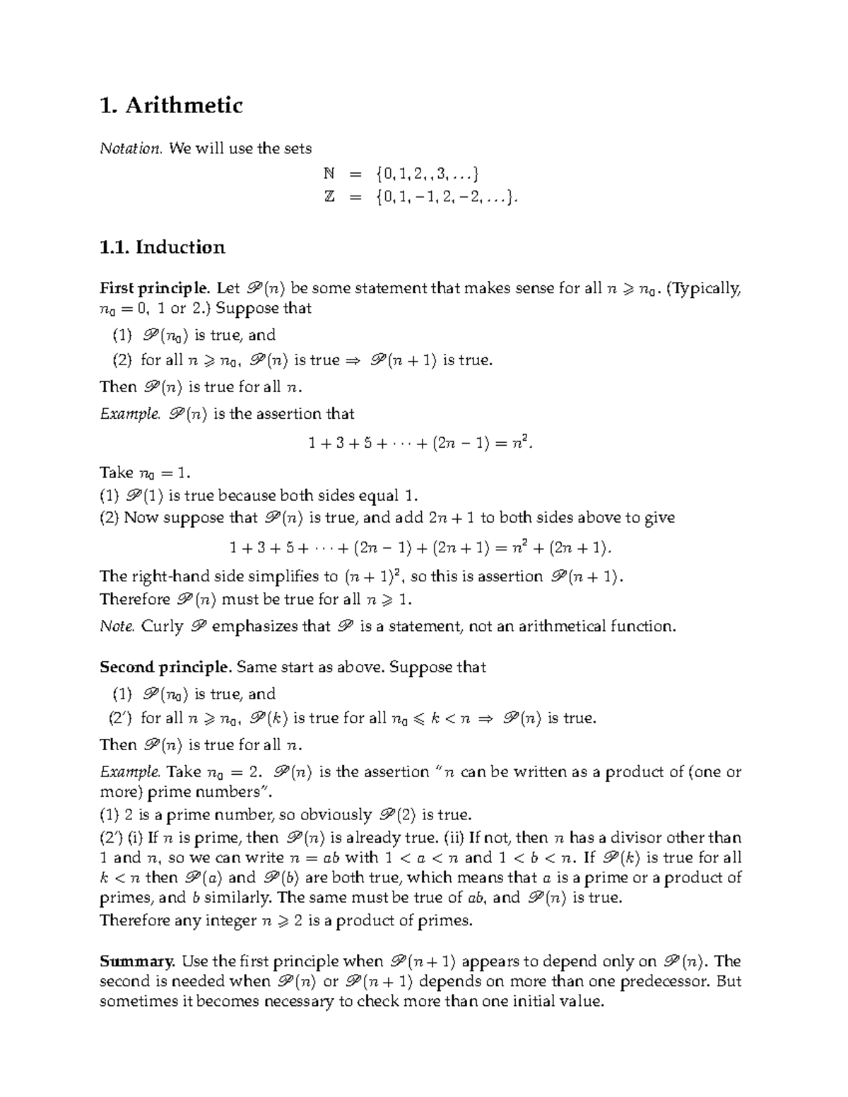 Discrete 1 - 1. Arithmetic Notation will use the sets N = { 0 , 1 , 2 ...