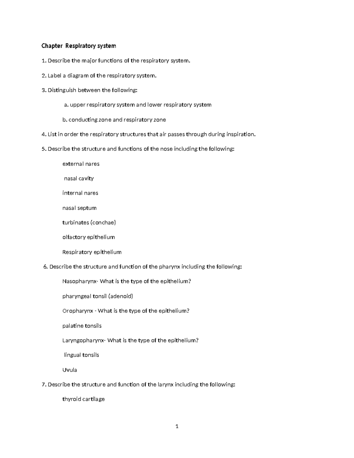 Ch+23 - Test - Chapter Respiratory system Describe the major functions ...