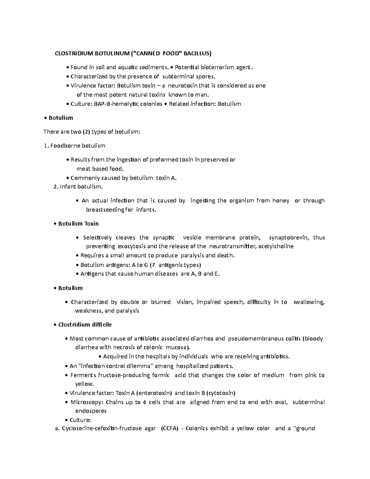 Clostridium Botulinum CLOSTRIDIUM BOTULINUM ("CANNED FOOD" BACILLUS