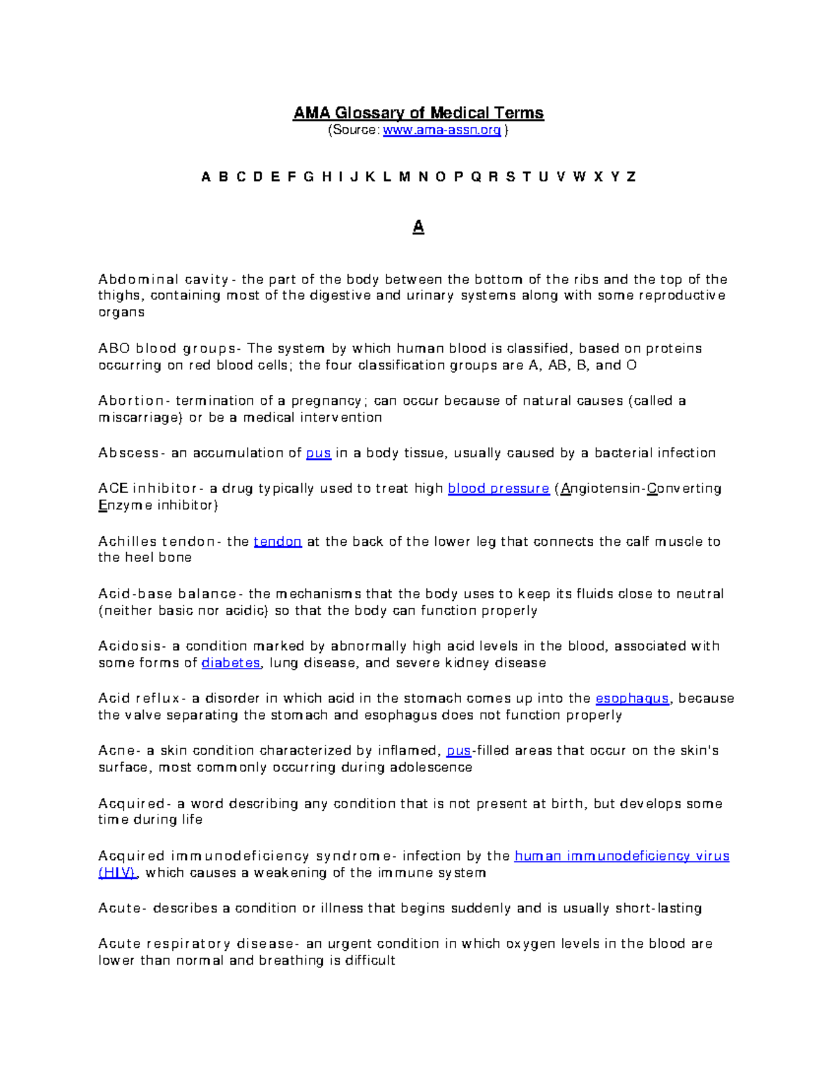 AMA Glossary OF Medical Terms - AMA Glossary of Medical Terms (Source ...