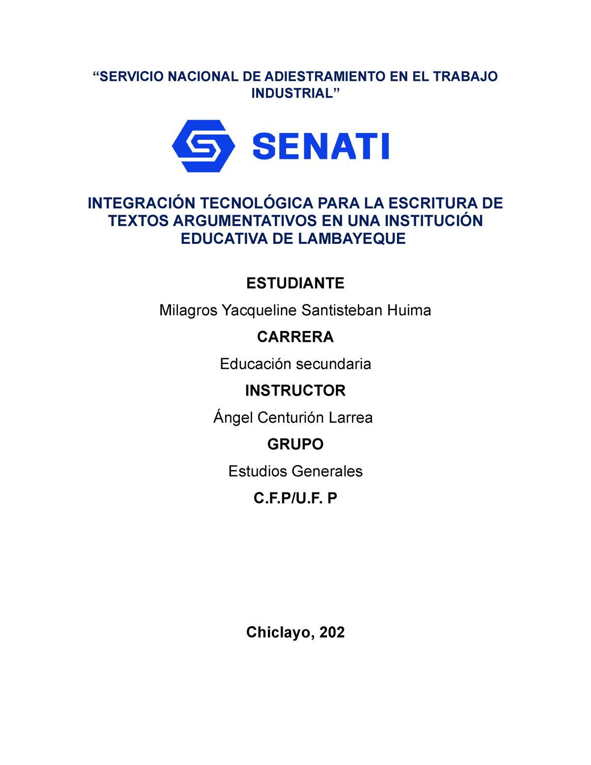 Santisteban, M (2023) Proyecto DE Investigación Senati - “SERVICIO ...