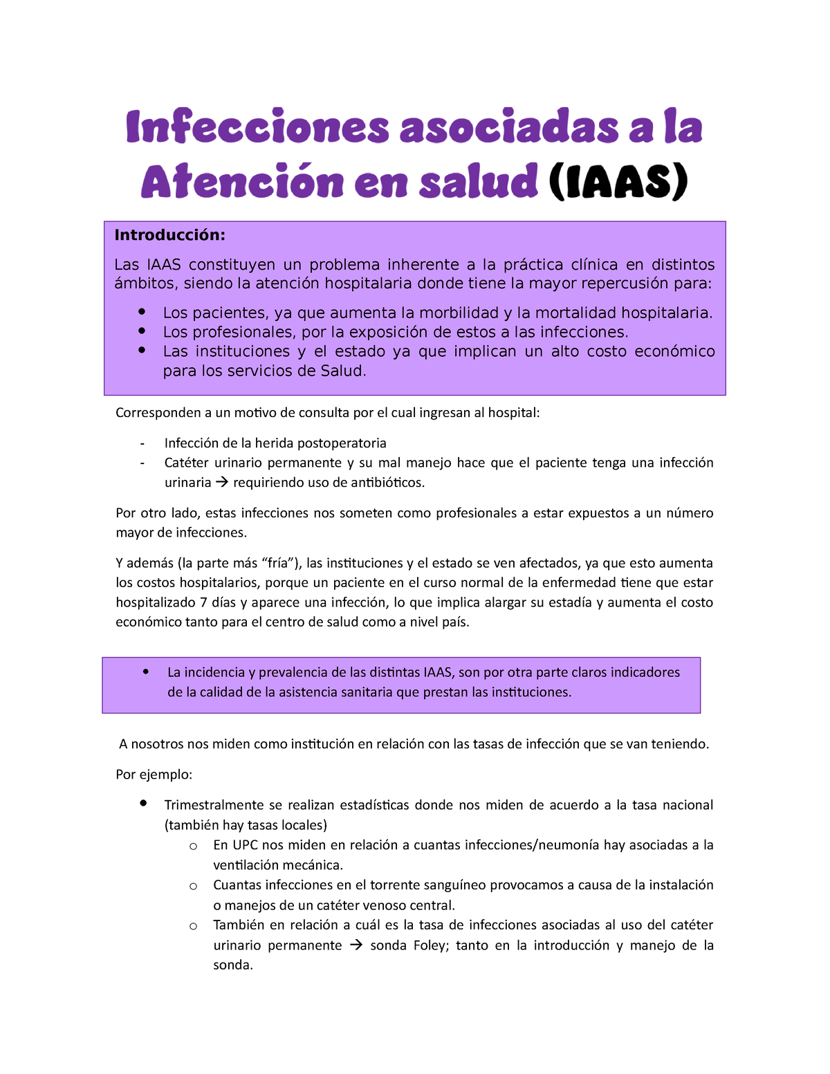 Clase 1 IAAS - Infecciones Intrahospitalarias - Corresponden A Un ...