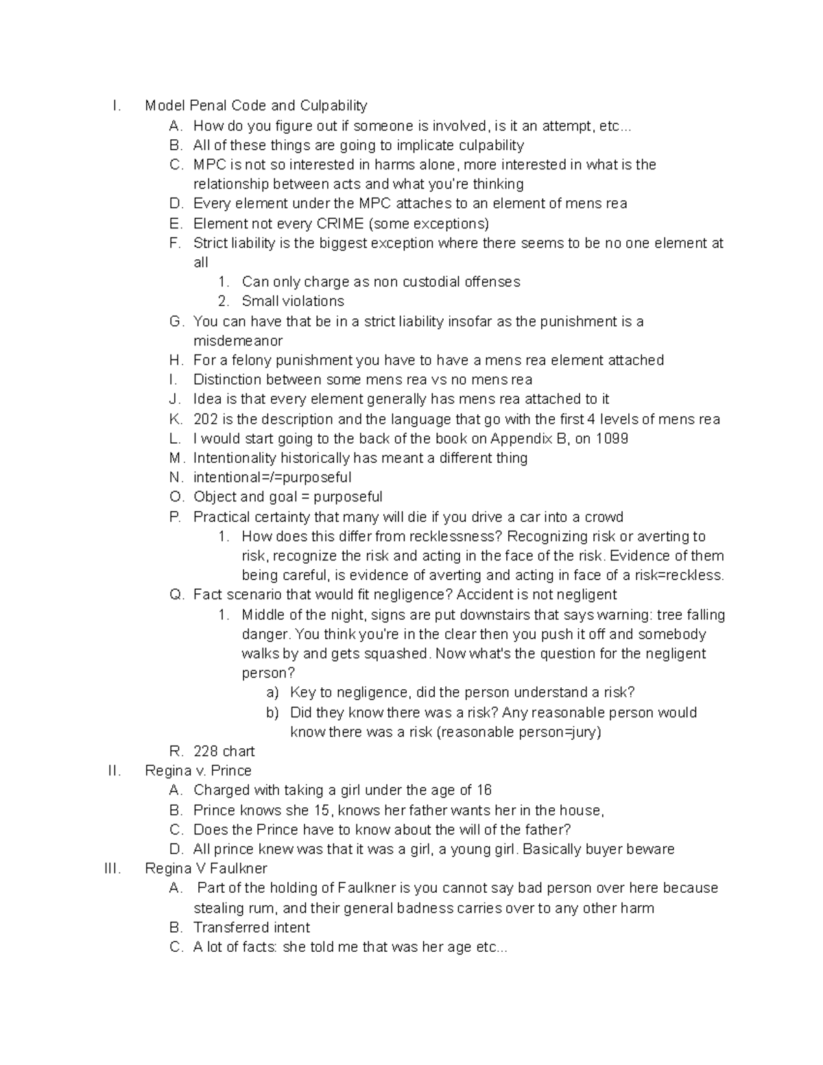 Crimlaw 10 26 - I. Model Penal Code and Culpability A. How do you ...