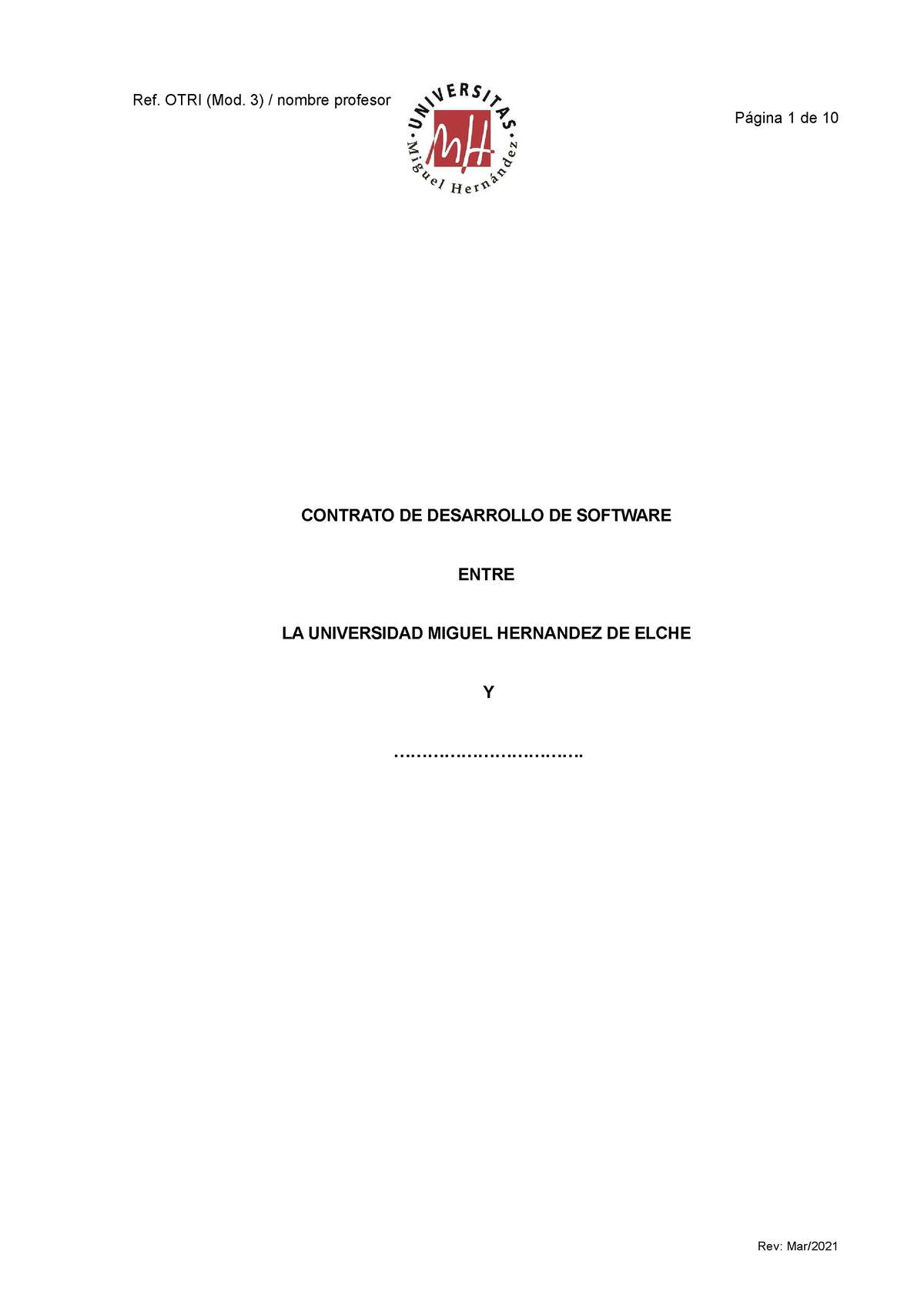 Modelo 3 Contrato Para El Desarrollo De Software Página 1 De 10 Contrato De Desarrollo De 0584