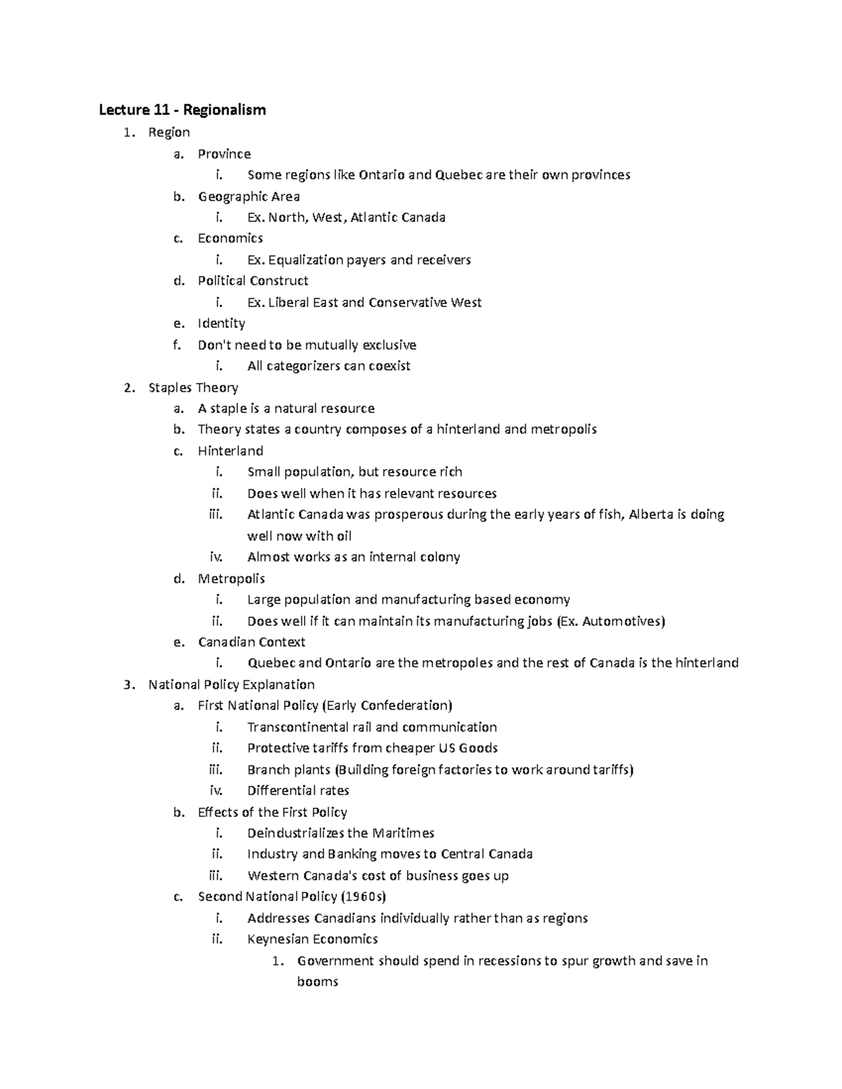 POL S Lecture 11/12 Notes Lecture 11 Regionalism Region a. Province