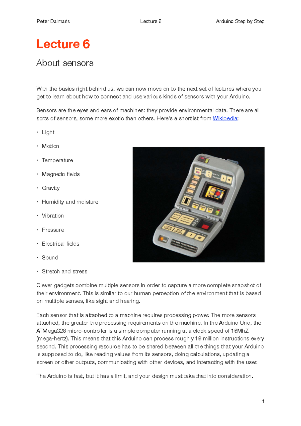 L6 Intro To Sensors Notes Peter Dalmaris Lecture 6 Arduino Step by