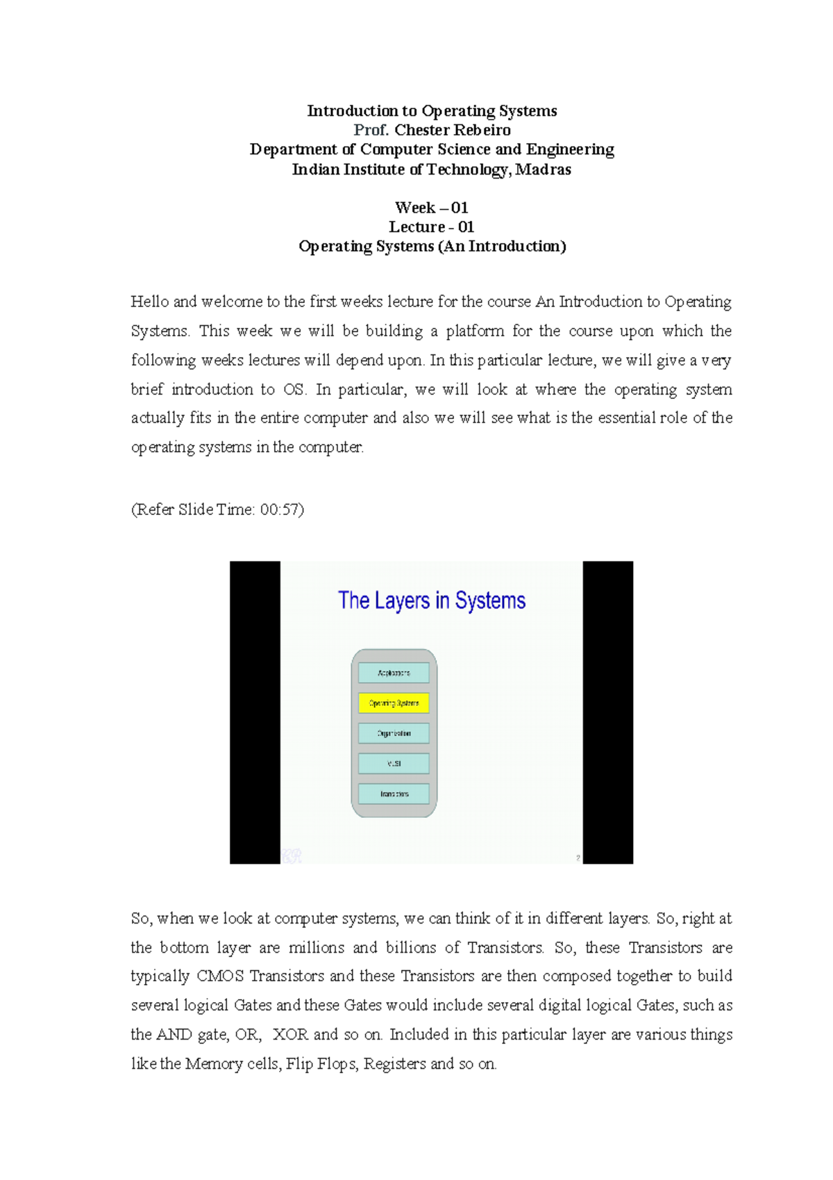 Lec2 - Notes - Introduction to Operating Systems Prof. Chester Rebeiro ...