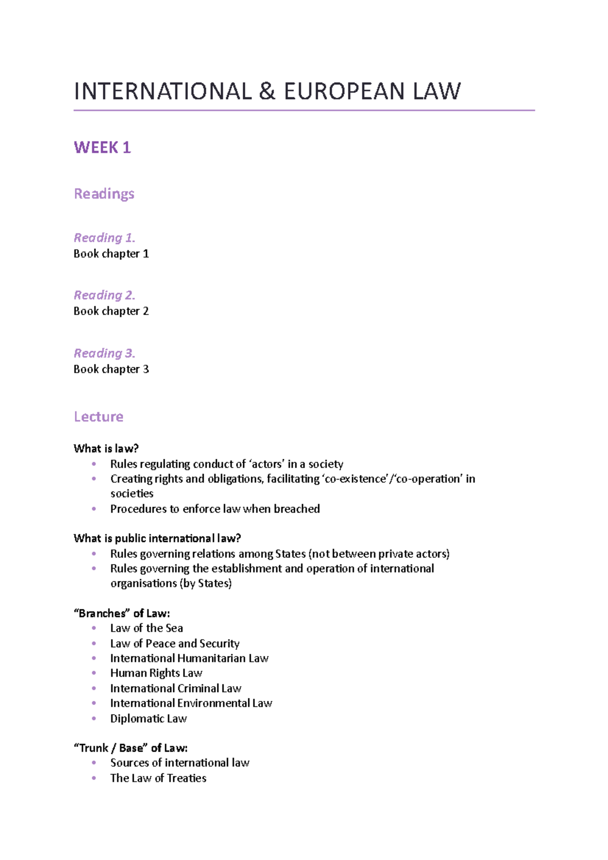 IEL Notes - Introduction to International and European Law samenvatting ...