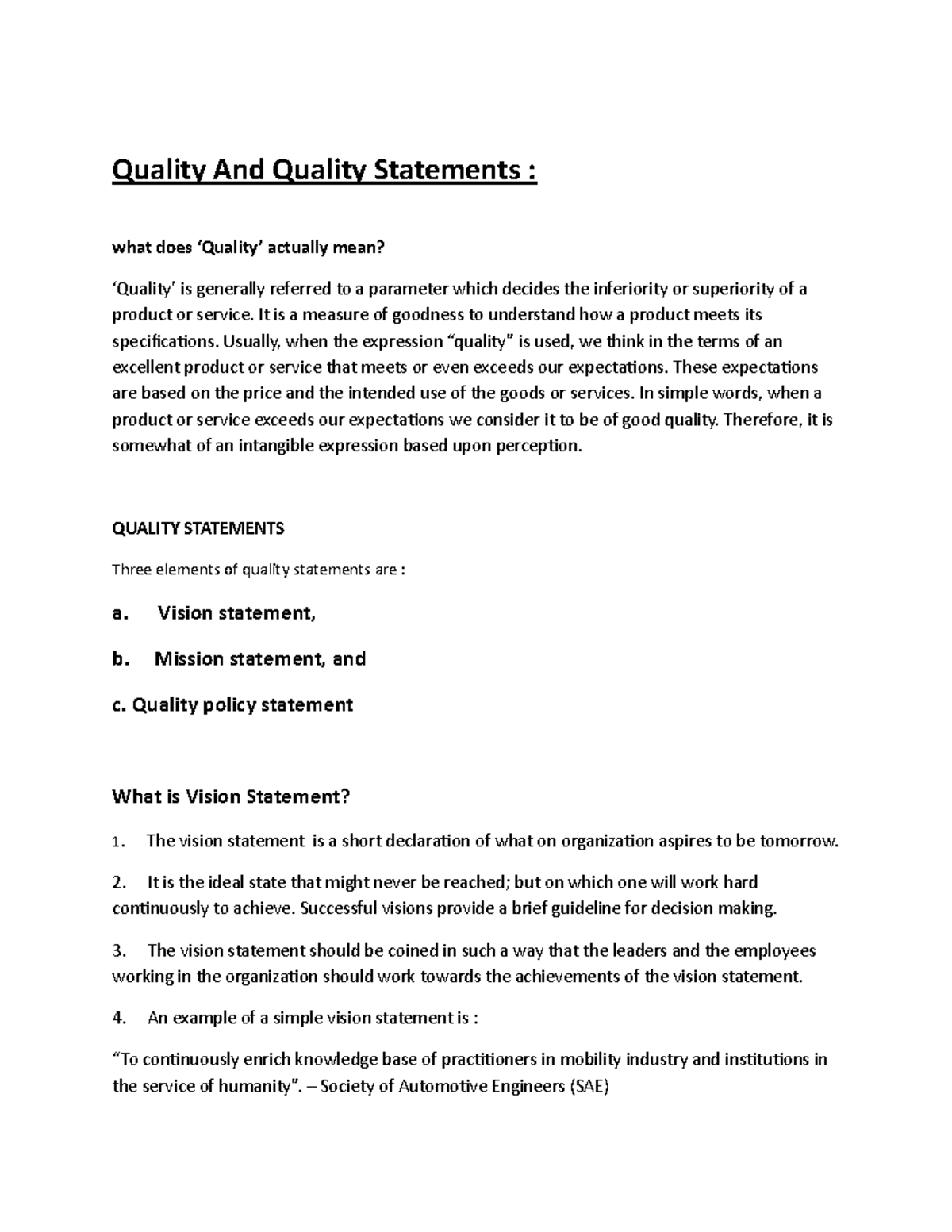 Quality And QuaWPS Office Quality And Quality Statements what does