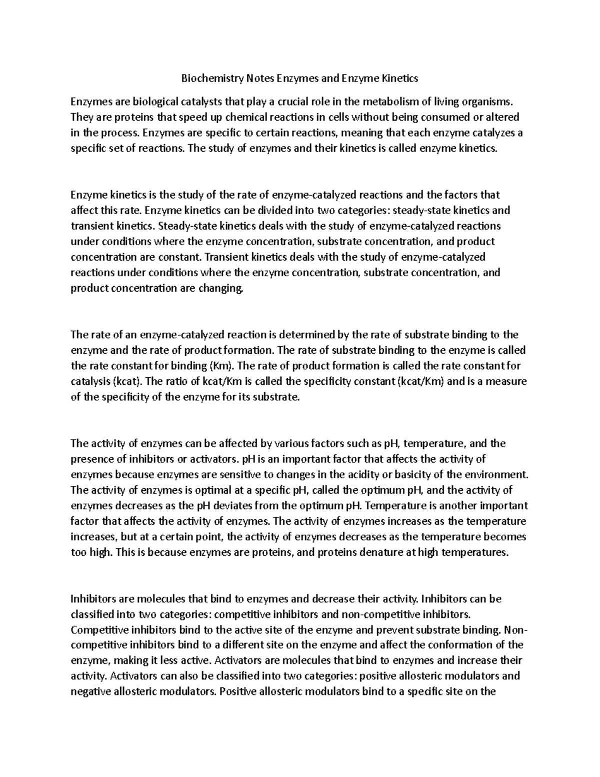 Biochemistry Notes Enzymes and Enzyme Kinetics - They are proteins that ...