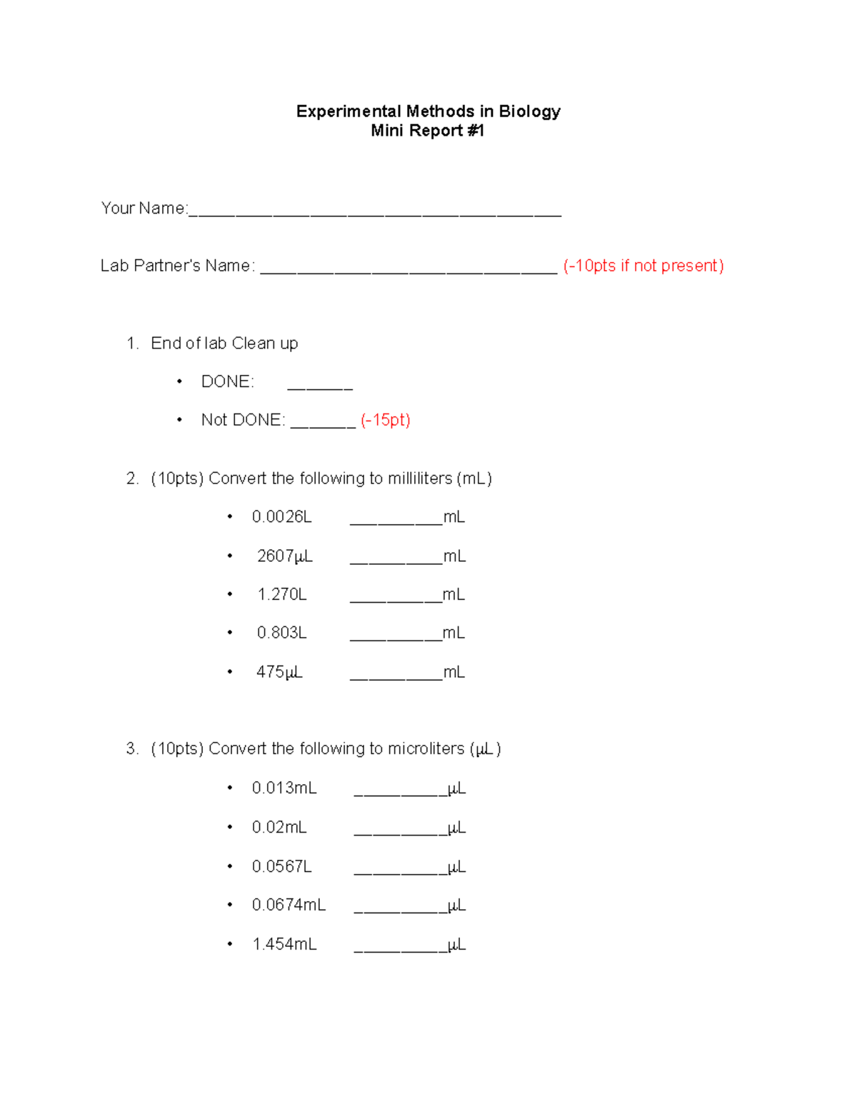 Mini Report 1 experimental methods - Experimental Methods in Biology ...