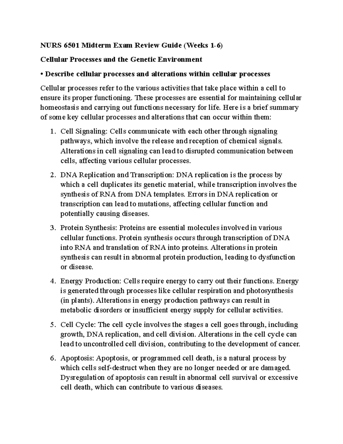 NURS 6501 Midterm Exam Review Guide - These Processes Are Essential For ...