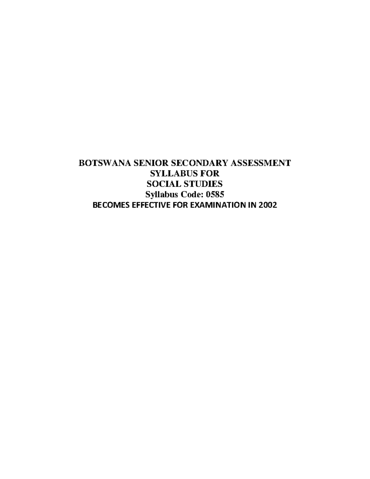 0585 Bgcse Social Studies BOTSWANA SENIOR SECONDARY ASSESSMENT