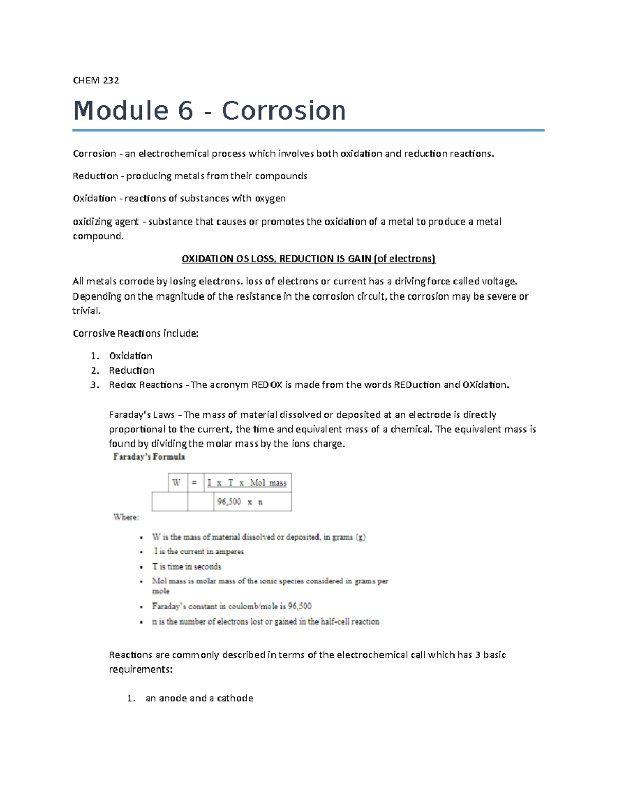 CHEM 232 module 6 corrosion - CHEM 232 Module 6 - Corrosion Corrosion ...