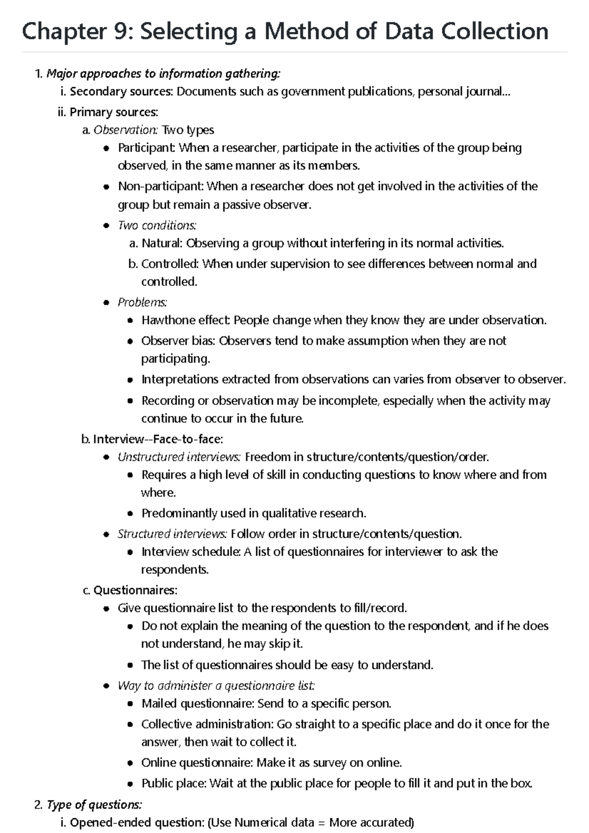 C9 Selecting a Method of Data Collection - Chapter 9: Selecting a ...