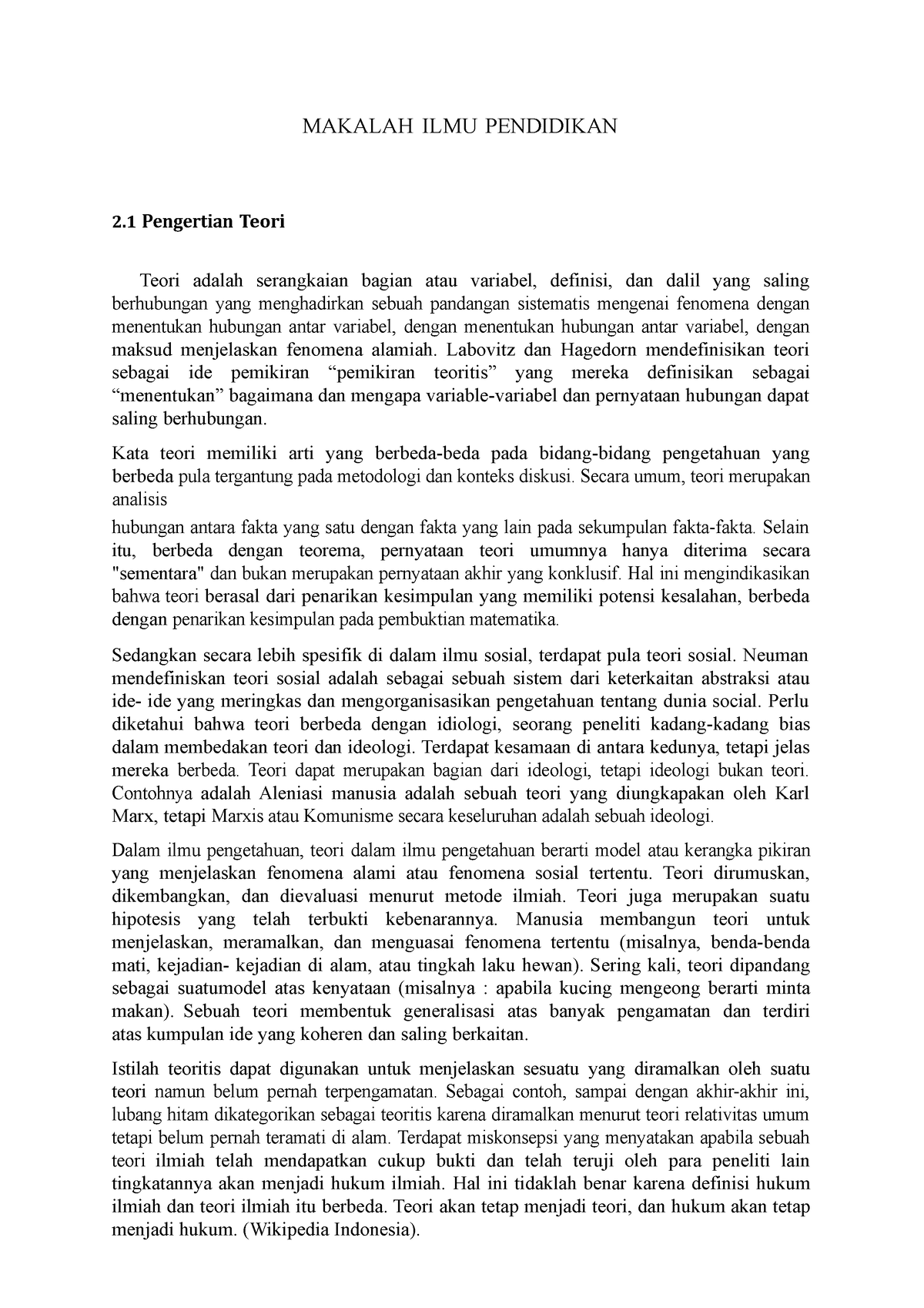 Makalah Teori Pendidikan - MAKALAH ILMU PENDIDIKAN 2 Teori Teori Adalah ...