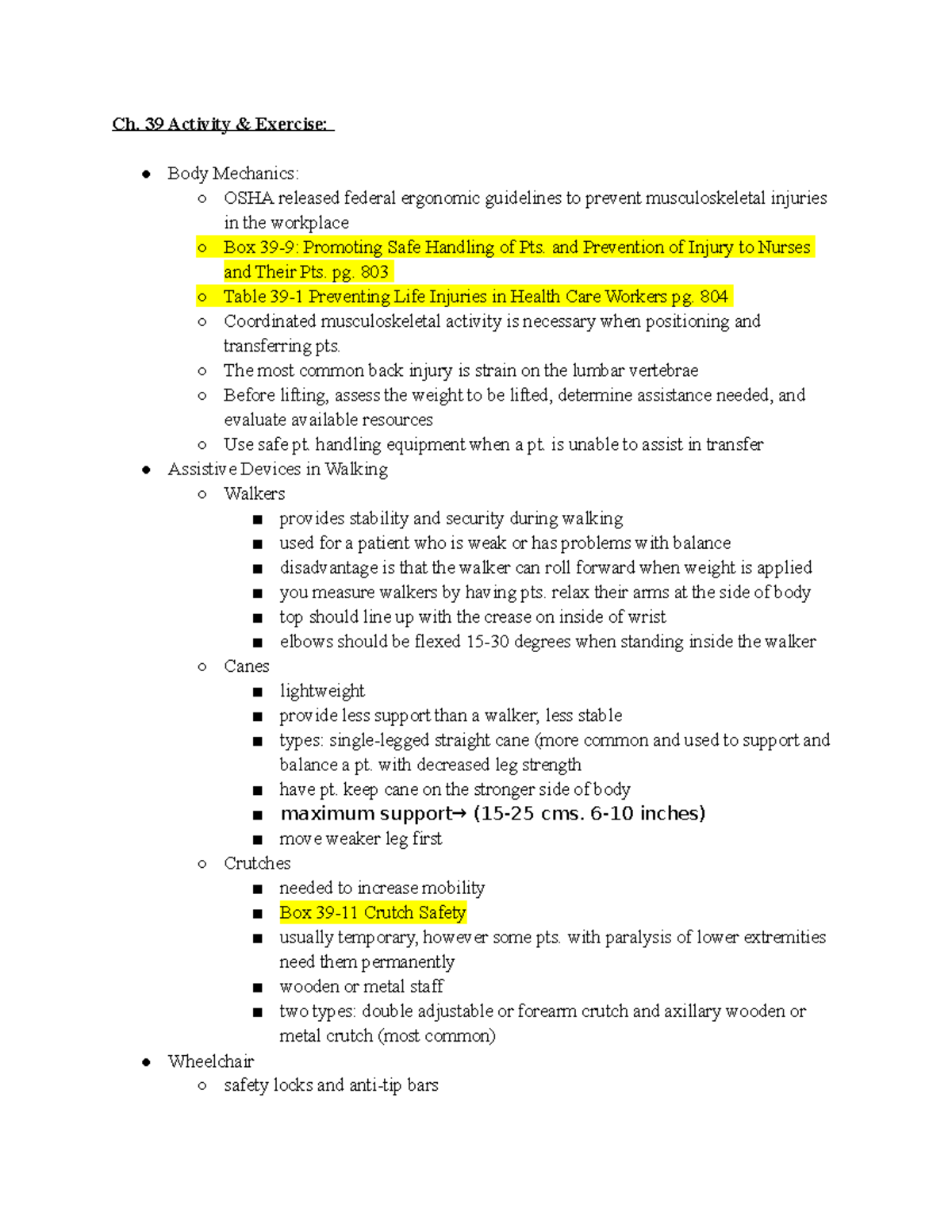 Chapter 39activity and exercise Ch. 39 Activity & Exercise Body Mechanics OSHA released