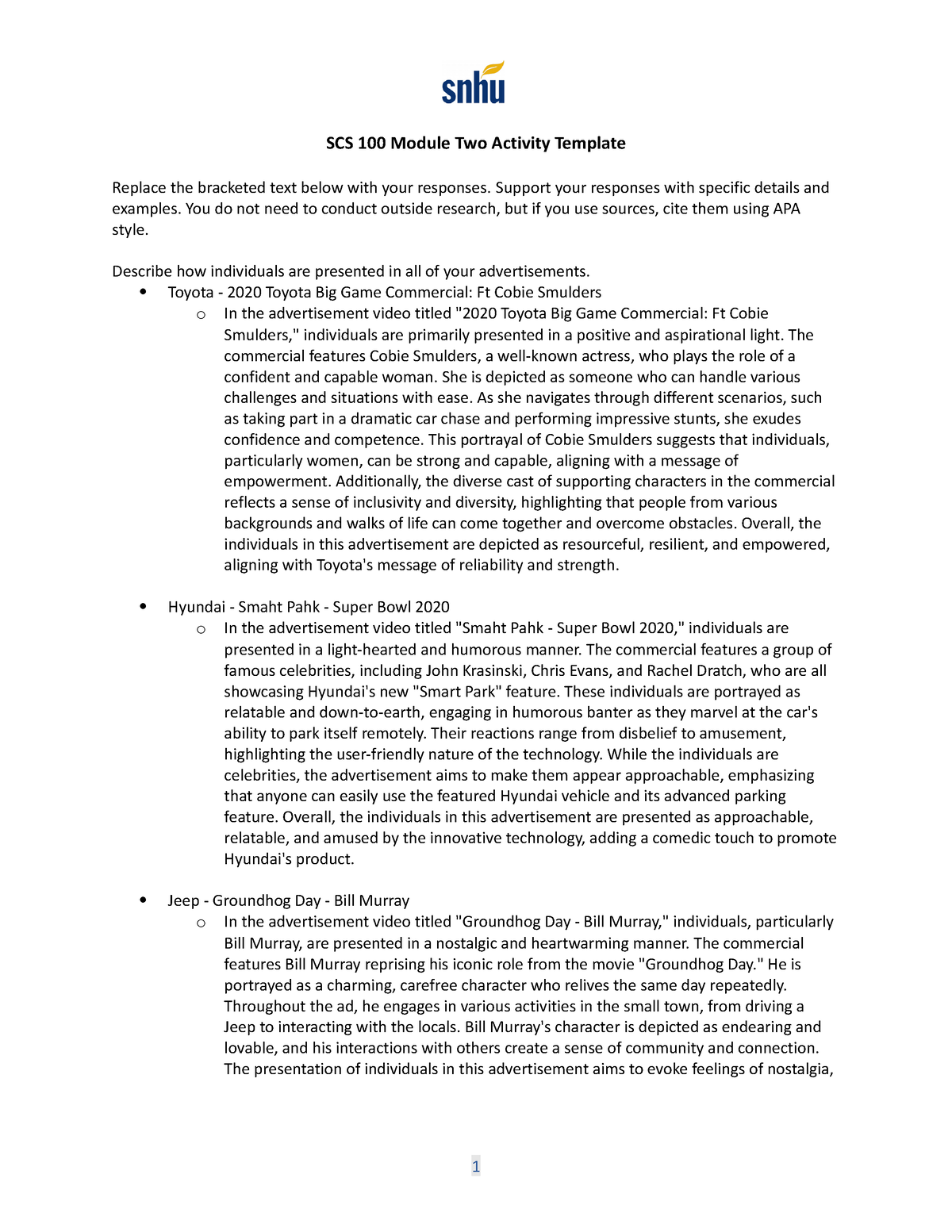 SCS 100 Module Two Activity - Support your responses with specific ...