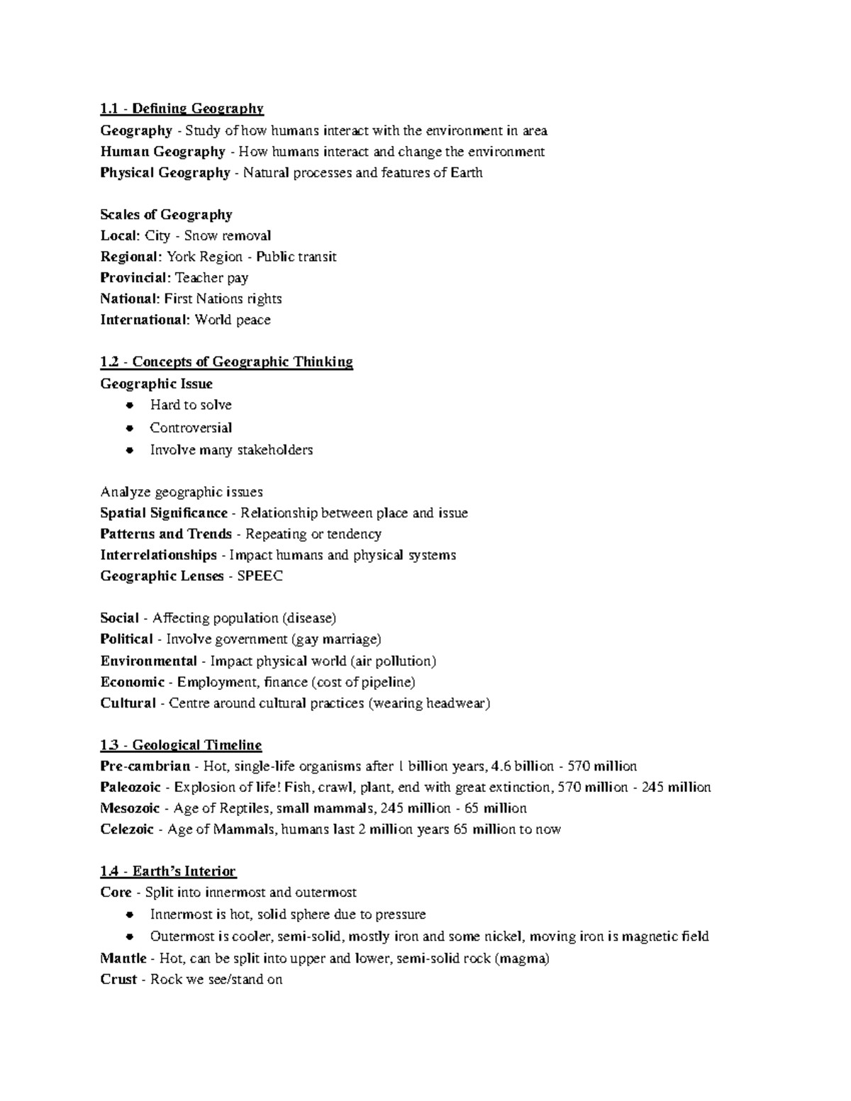 Unit 1 - Physical Geography Study Guide - 1 - Defining Geography ...