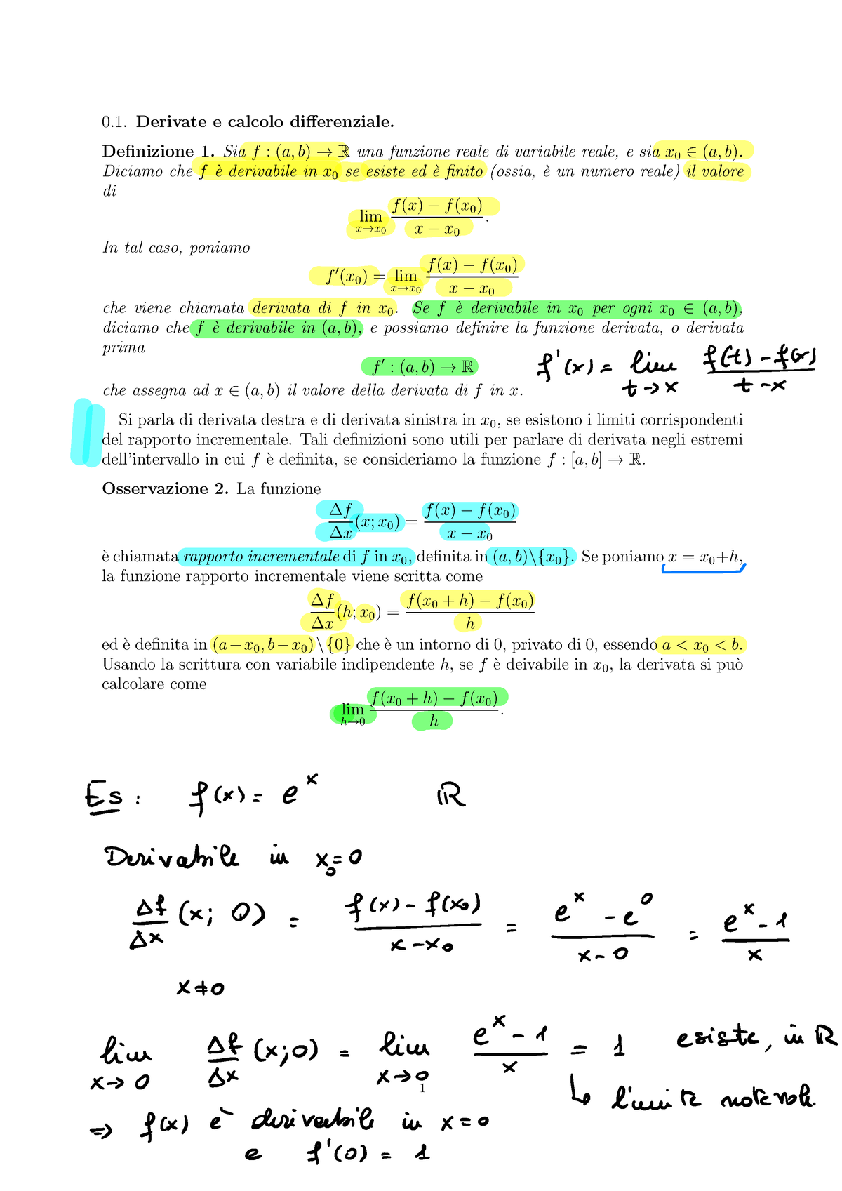 Differenziale 1 Appunti Del Professor Notari Derivate E Calcolo Differenziale Definizione 1 7436