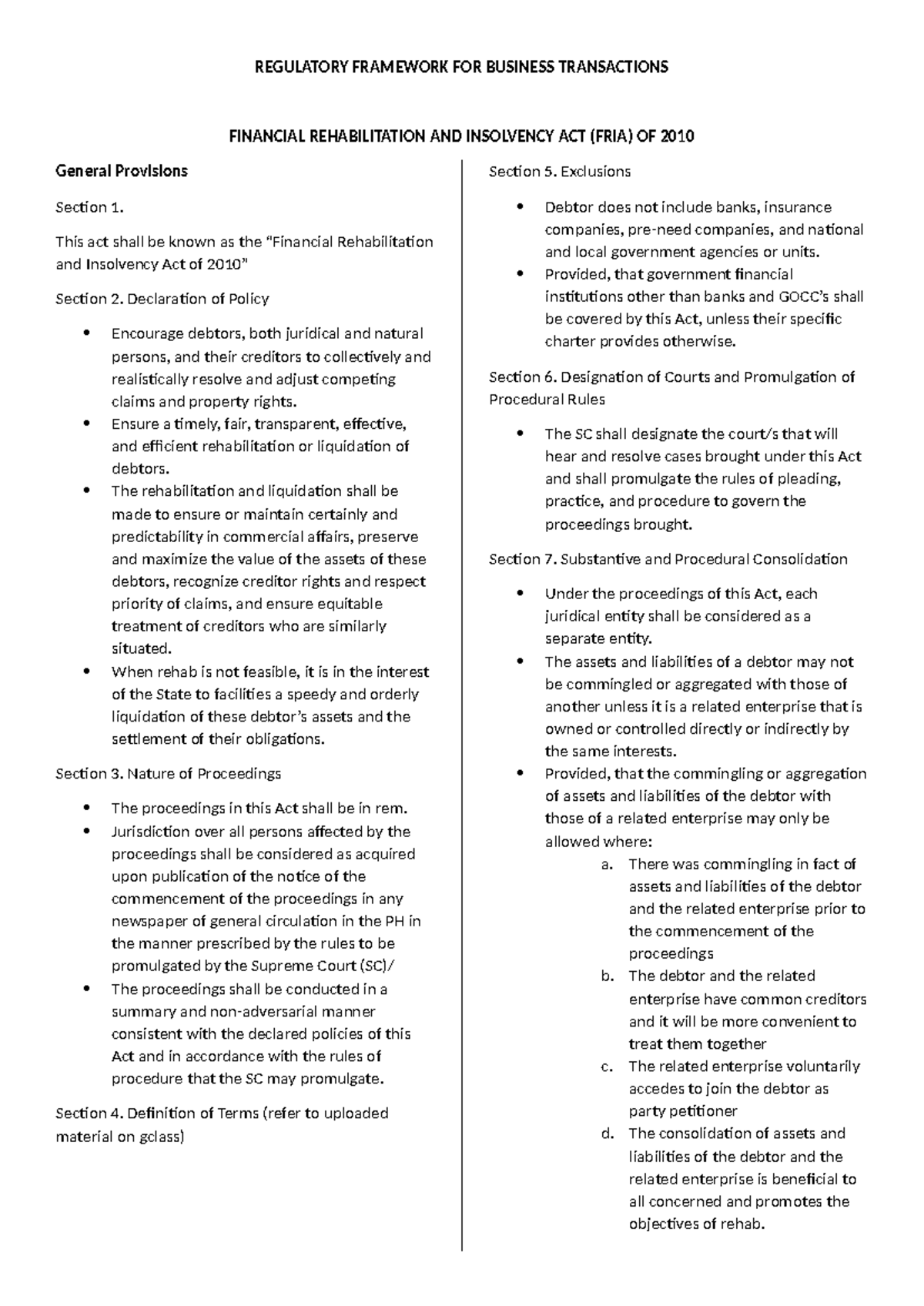 RFBT - FRIA - REGULATORY FRAMEWORK FOR BUSINESS TRANSACTIONS FINANCIAL ...