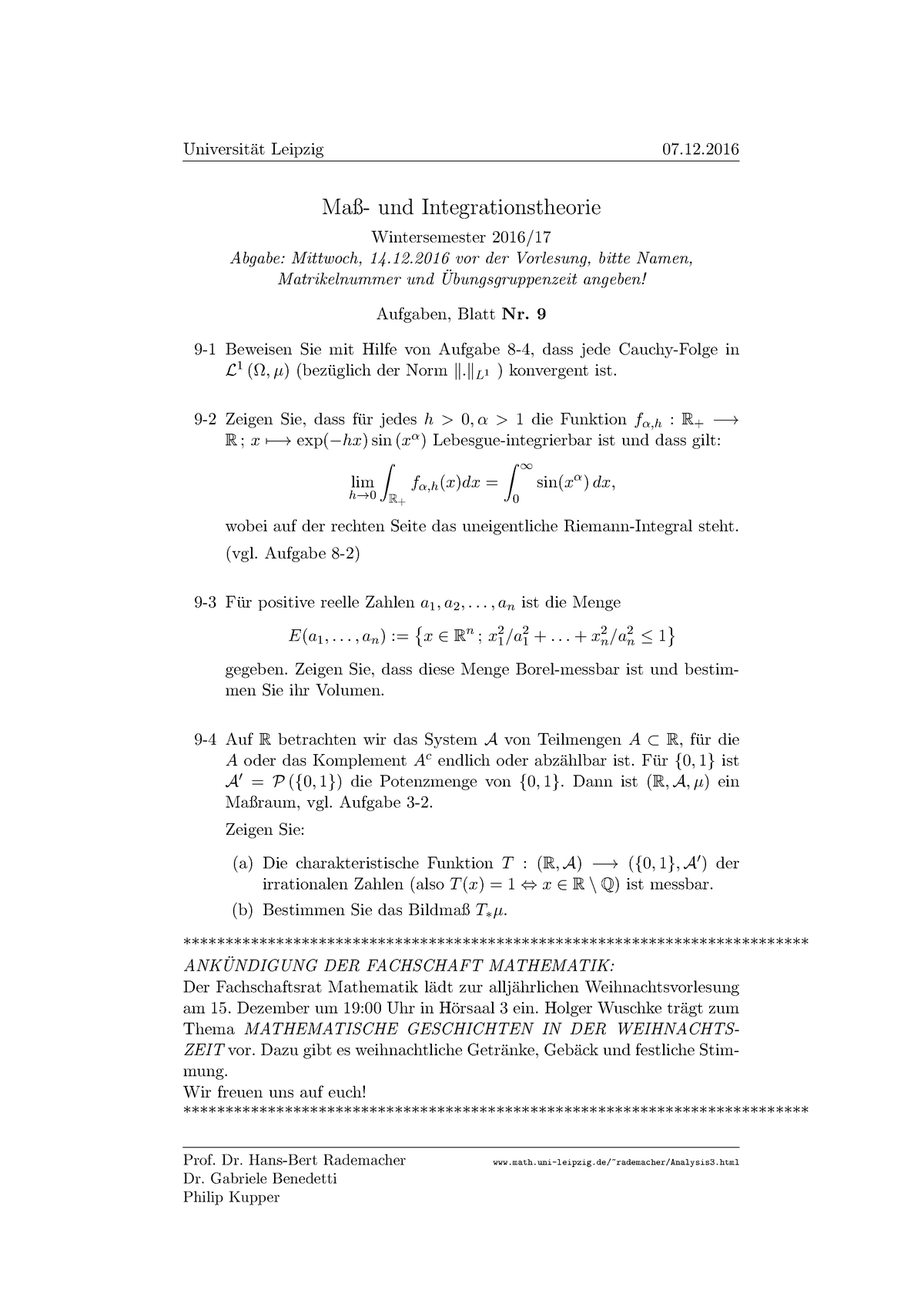 7.12.2016 Übungen Maß Und Integrationstheorie - At Leipzig 07.12 Und ...