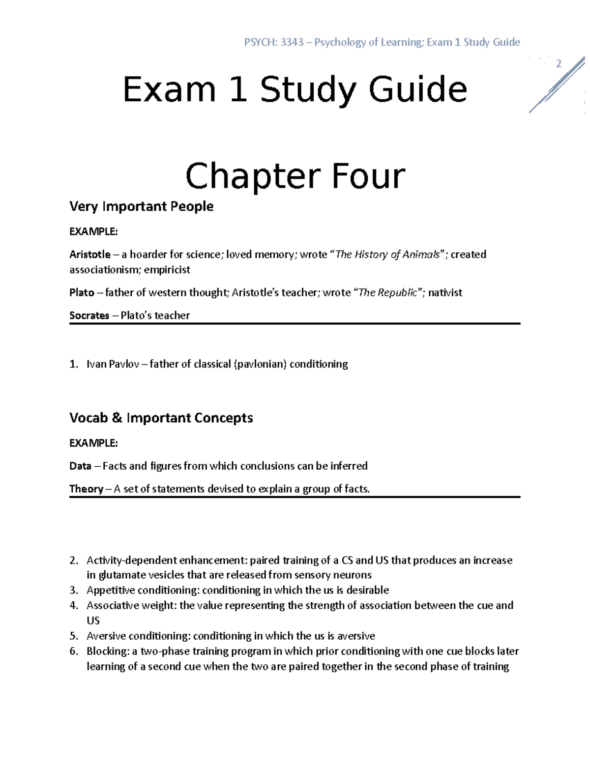 Exam 1 Study Guide: Chapters 4,5,6 - 2 Exam 1 Study Guide Chapter Four ...