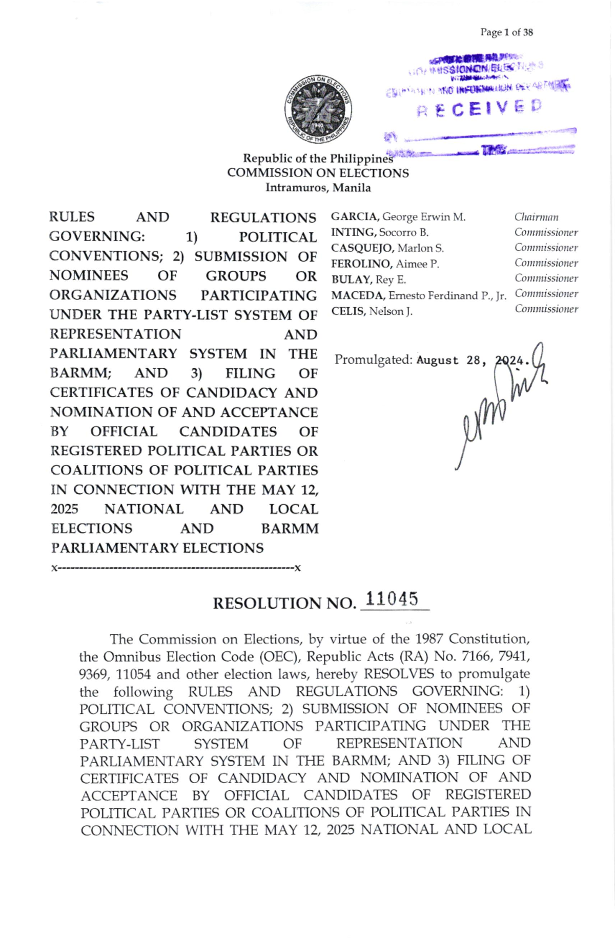 Comelec Resolution 11045 - .dr-3f,nlntr't1. , ;ISSIO1{G elt*:'' |'illl ...