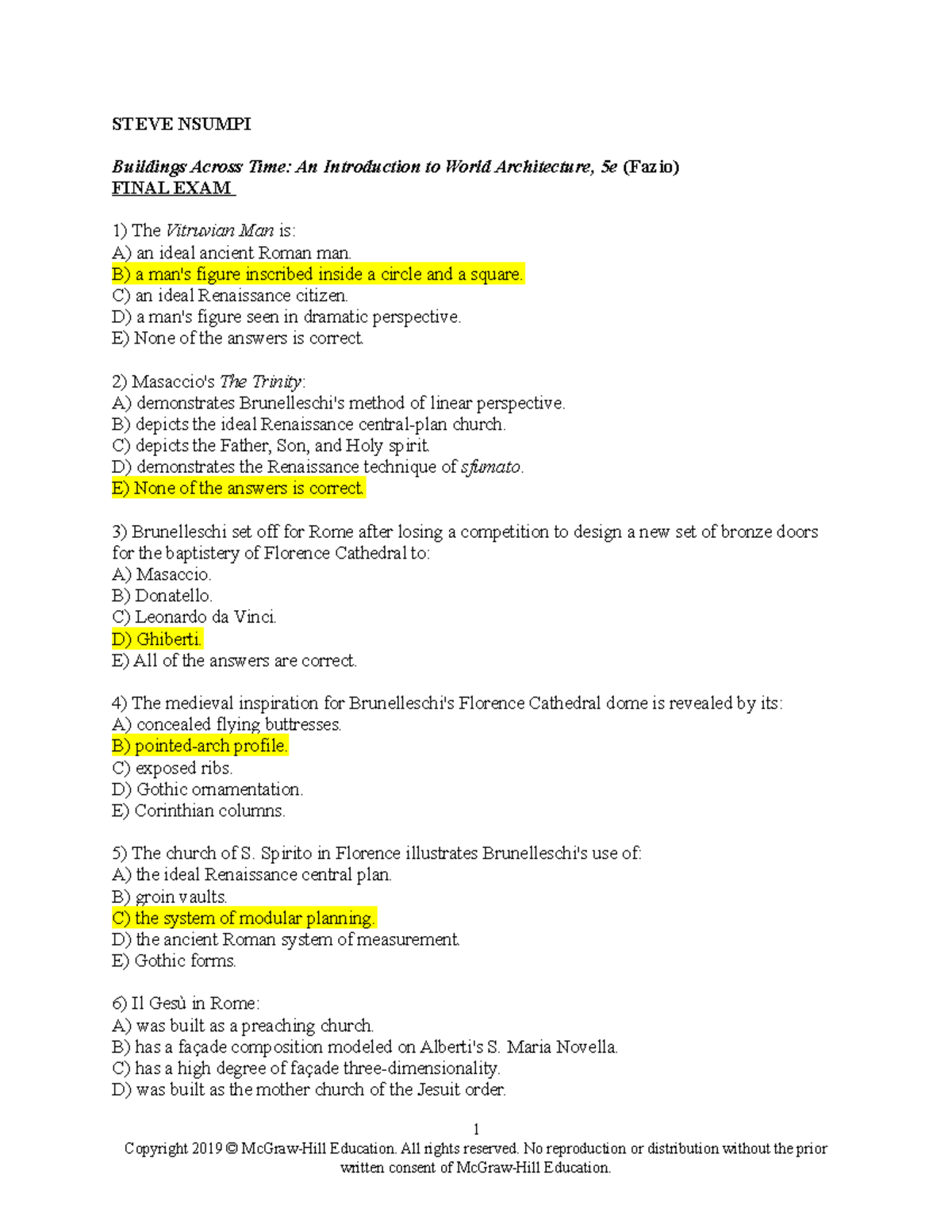 Architectural History II (ARCH1302) Final Exam STEVE NSUMPI