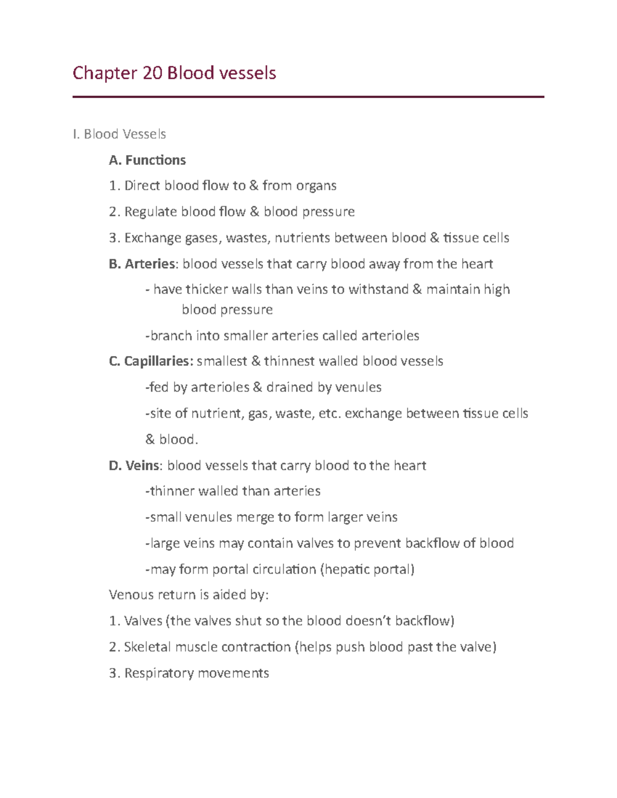 Chapter 20 Blood vessels - Chapter 20 Blood vessels I. Blood Vessels A ...