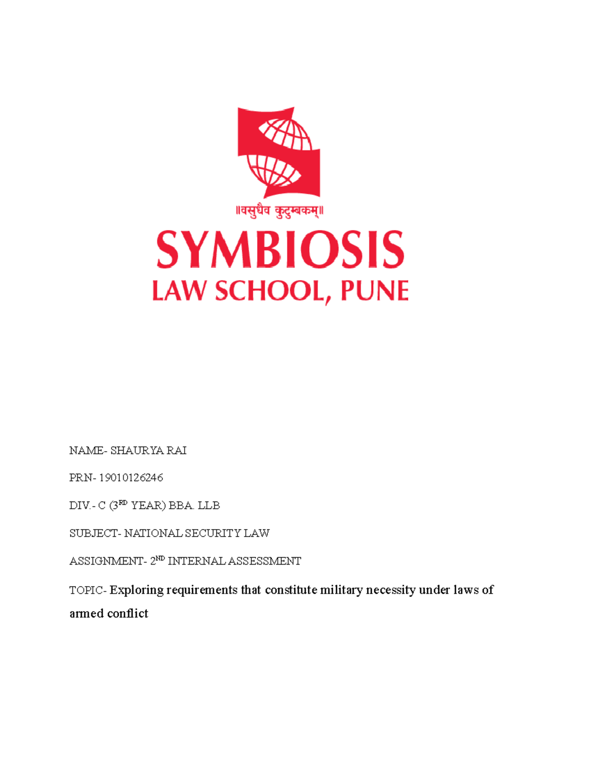 NSL- Military Intervention - NAME- SHAURYA RAI PRN- 19010126246 DIV.- C ...