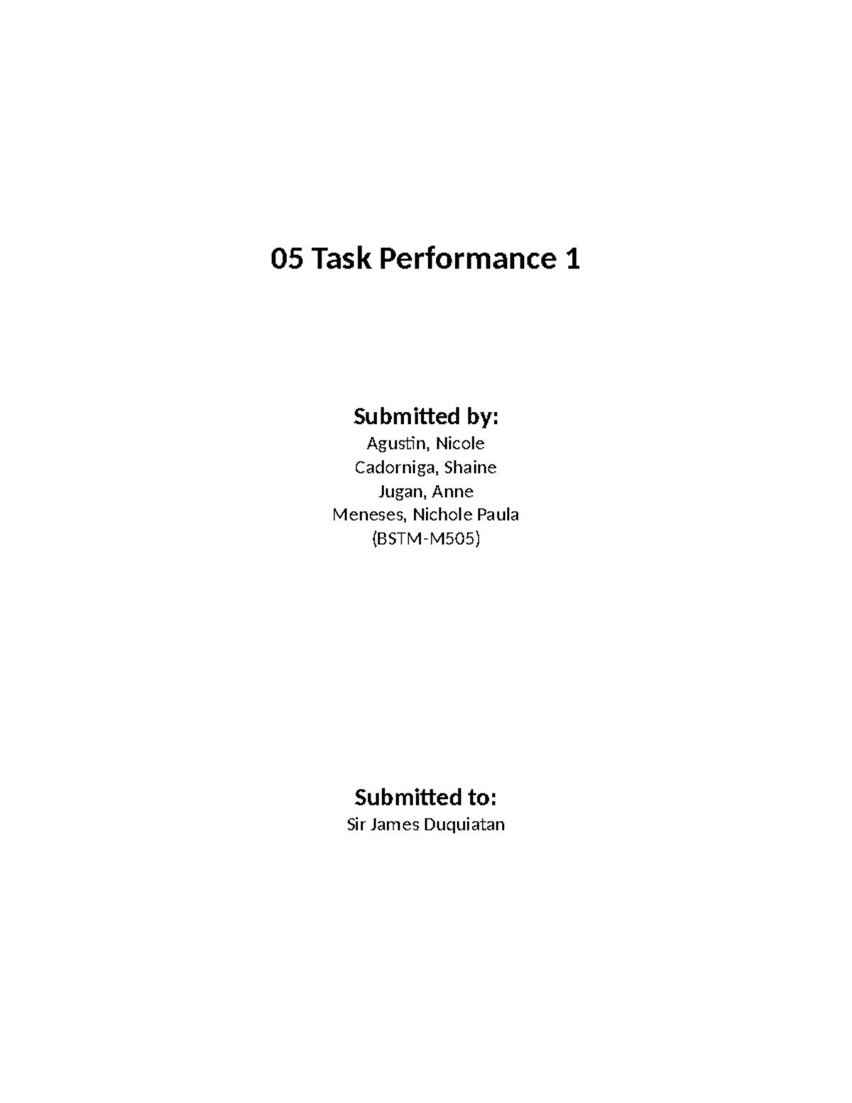 05 Performance TASK 1 - 05 Task Performance 1 Submitted by: Agustin ...