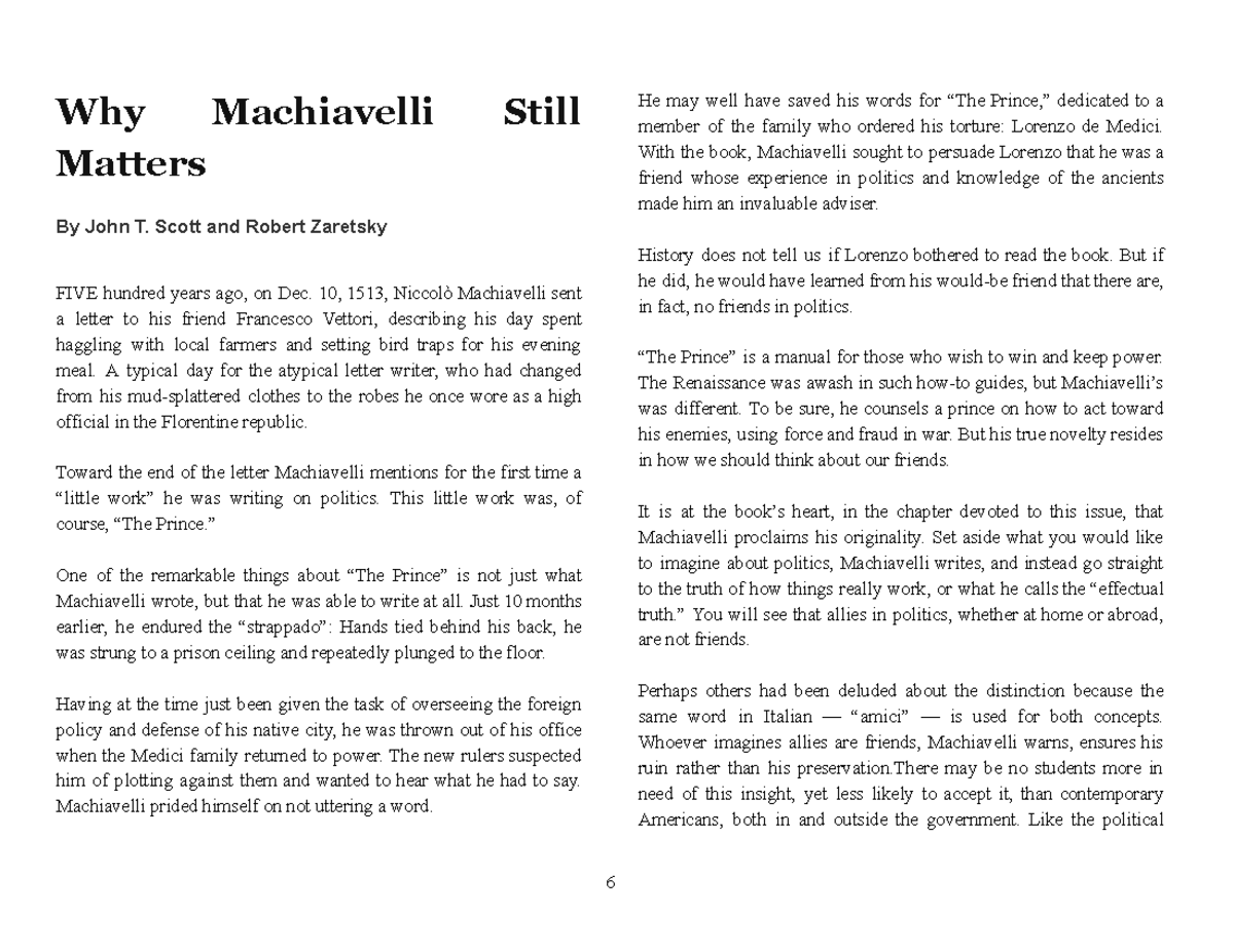 Why Machiavelli still matters - Why Machiavelli Still Matters By John T ...