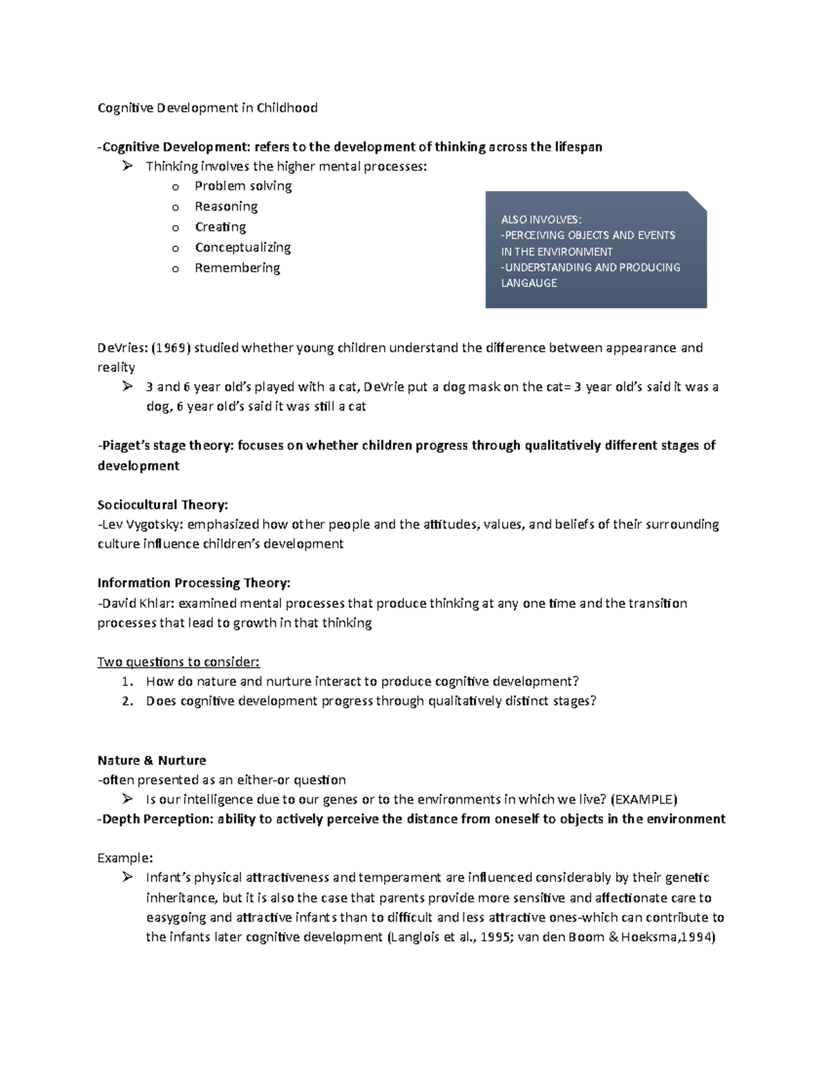 Cognitive Development in Childhood Notes - Cognitive Development in ...