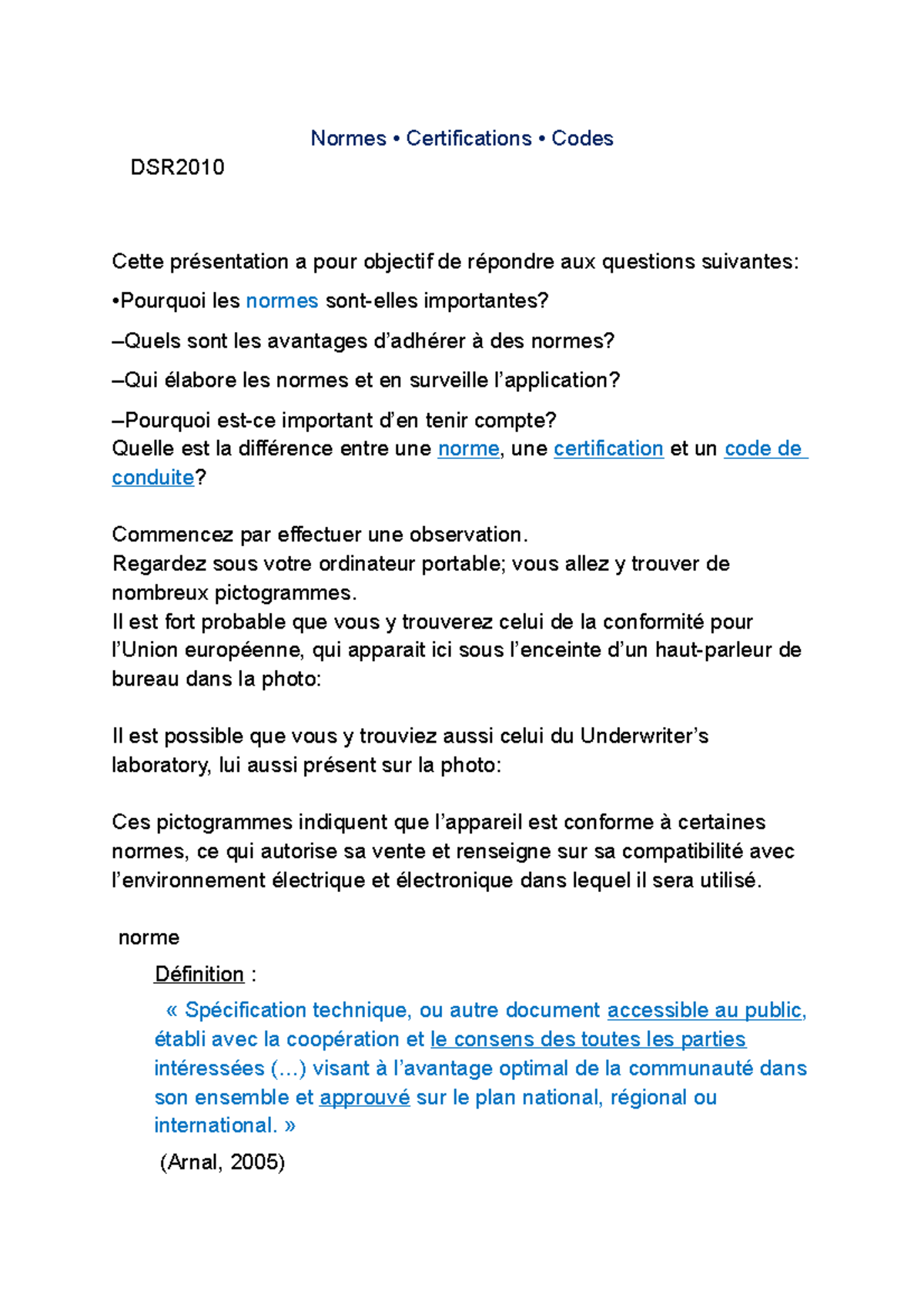 Normes • Certifications • Codes - Normes • Certifications • Codes DSR ...