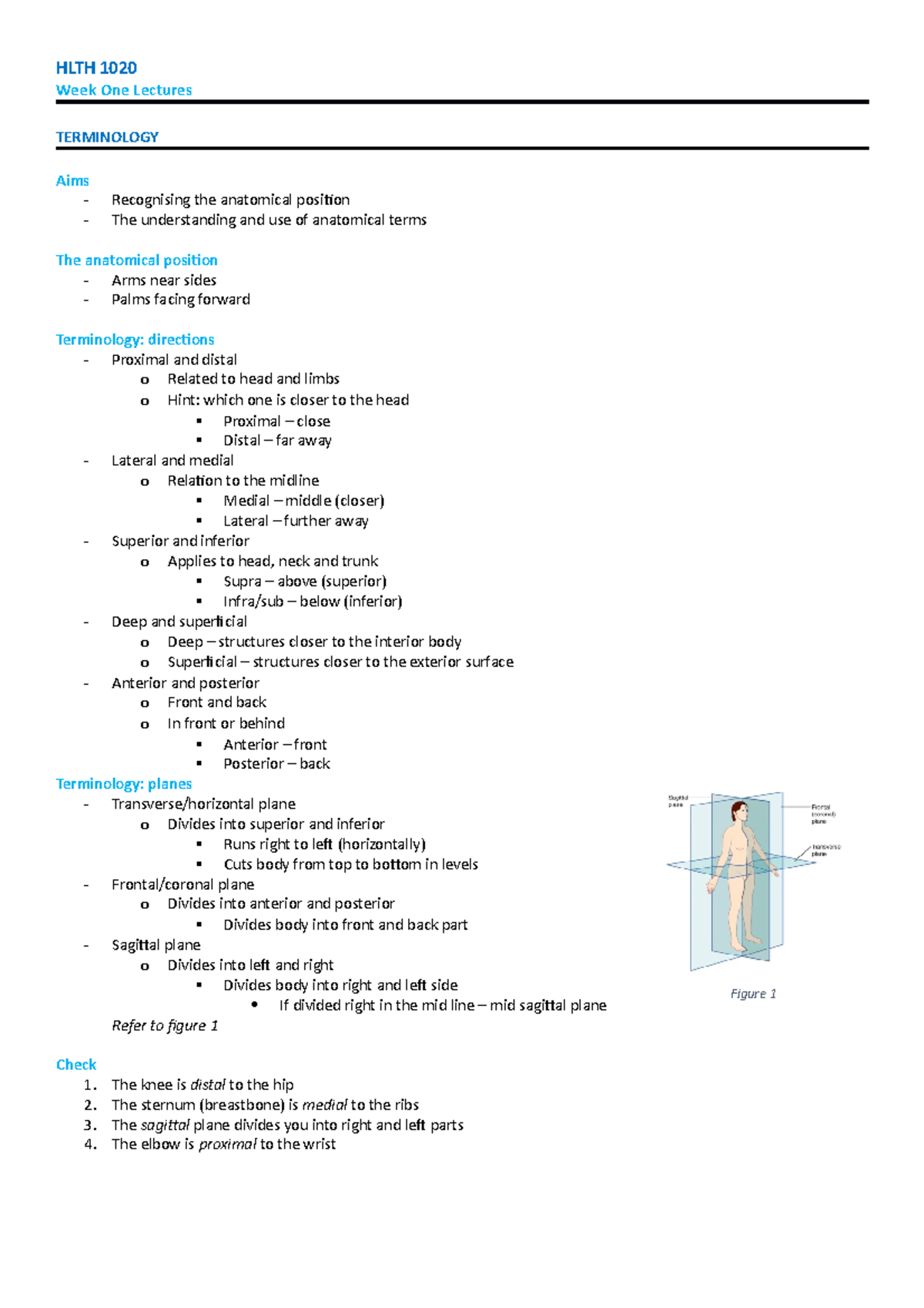 Week 1 - work - HLTH 1020 Week One Lectures TERMINOLOGY Aims ...