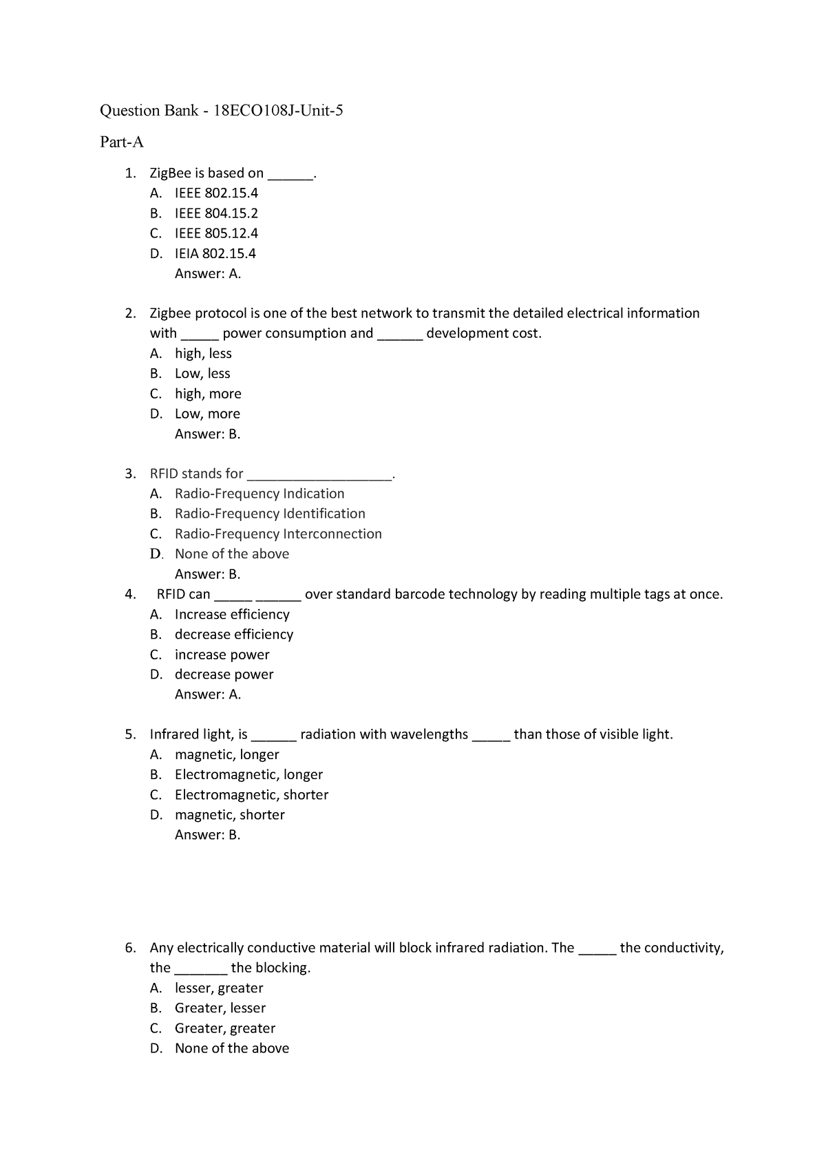 Arduino Unit 5 Question Bank - Question Bank - 18ECO108J-Unit- Part-A ...