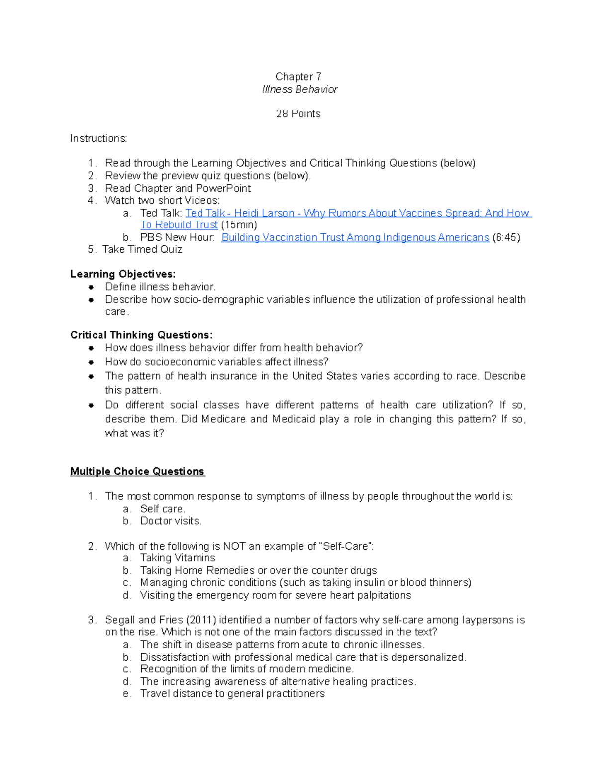 Chapter+7+Preview+Quiz+Questions+-+Cockerham - Chapter 7 Illness ...