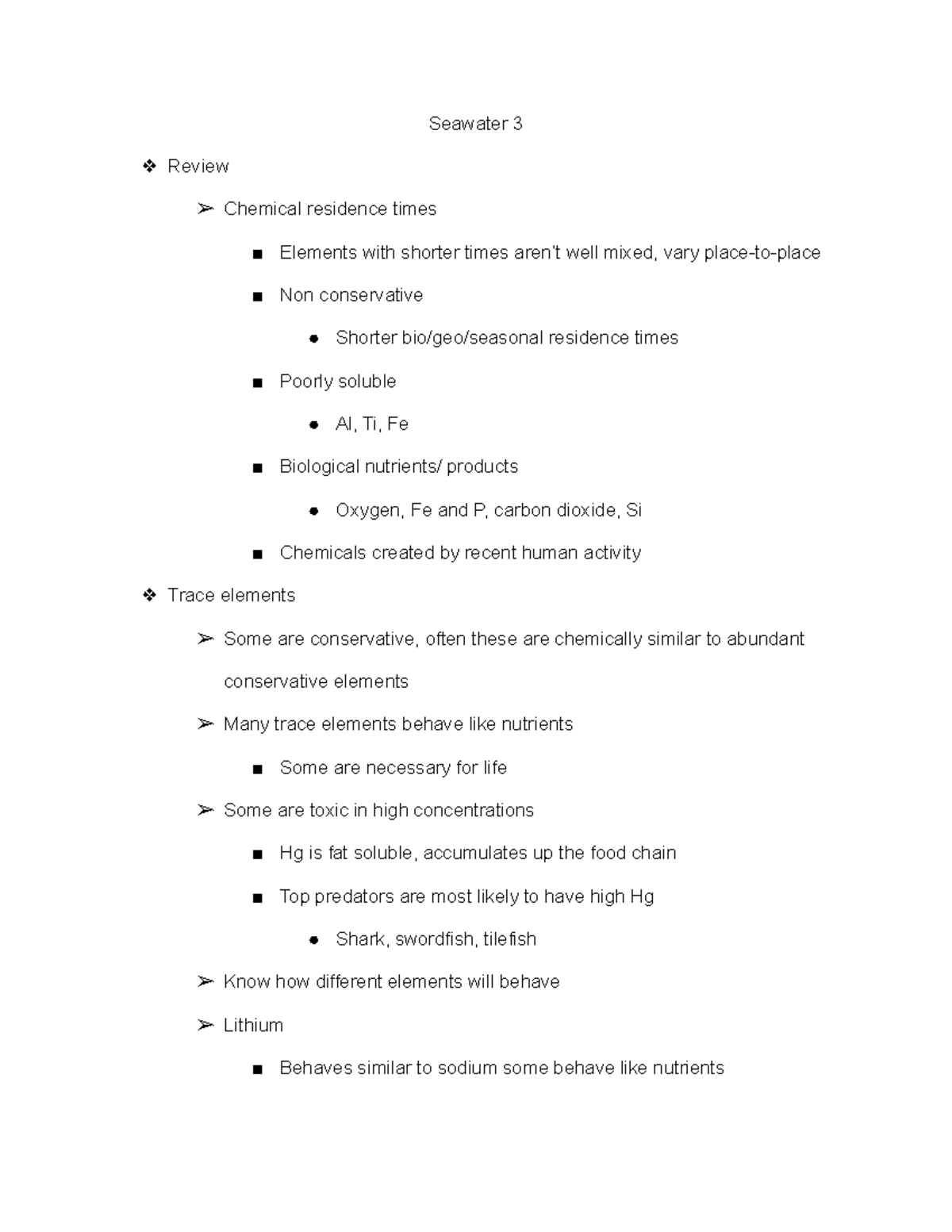 Lecture 13 trace elements and biological nutrients Seawater 3