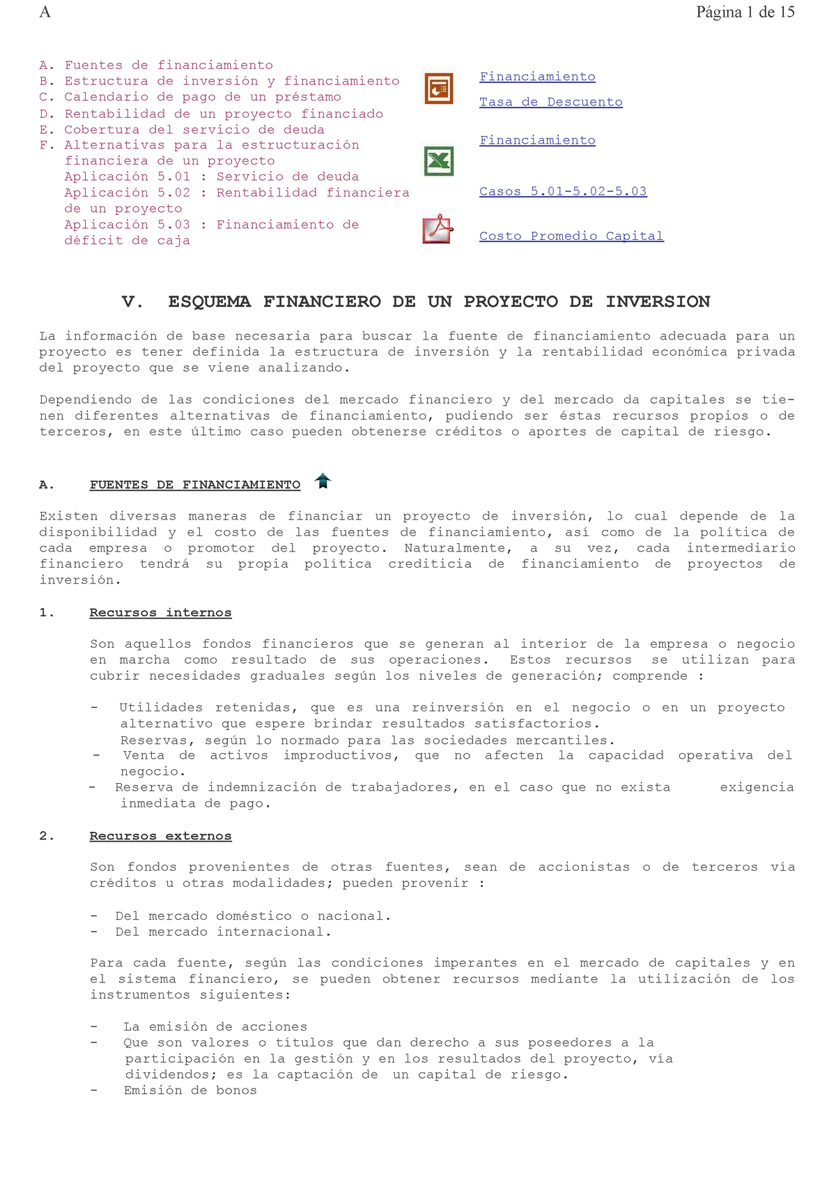 V Esquema Financiero De Un Proyecto De Inversion - A Página 1 De 15 A ...