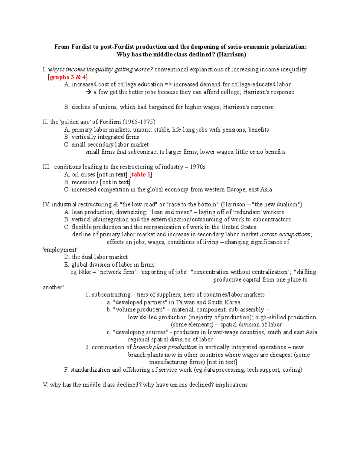 Fordism to post-Fordism & consequences Outline - From Fordist to ...