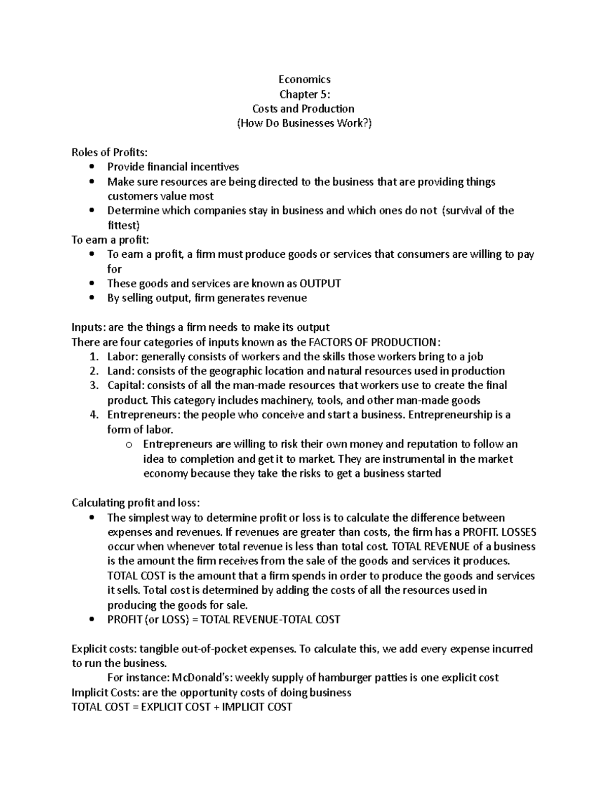 Chapter 2 notes - Basic knowledge of economics that includes the roles ...