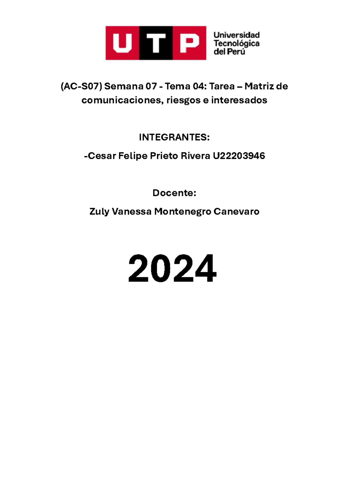 Gestion De Proyectos Ta Ac S Semana Tema Tarea Matriz De Comunicaciones